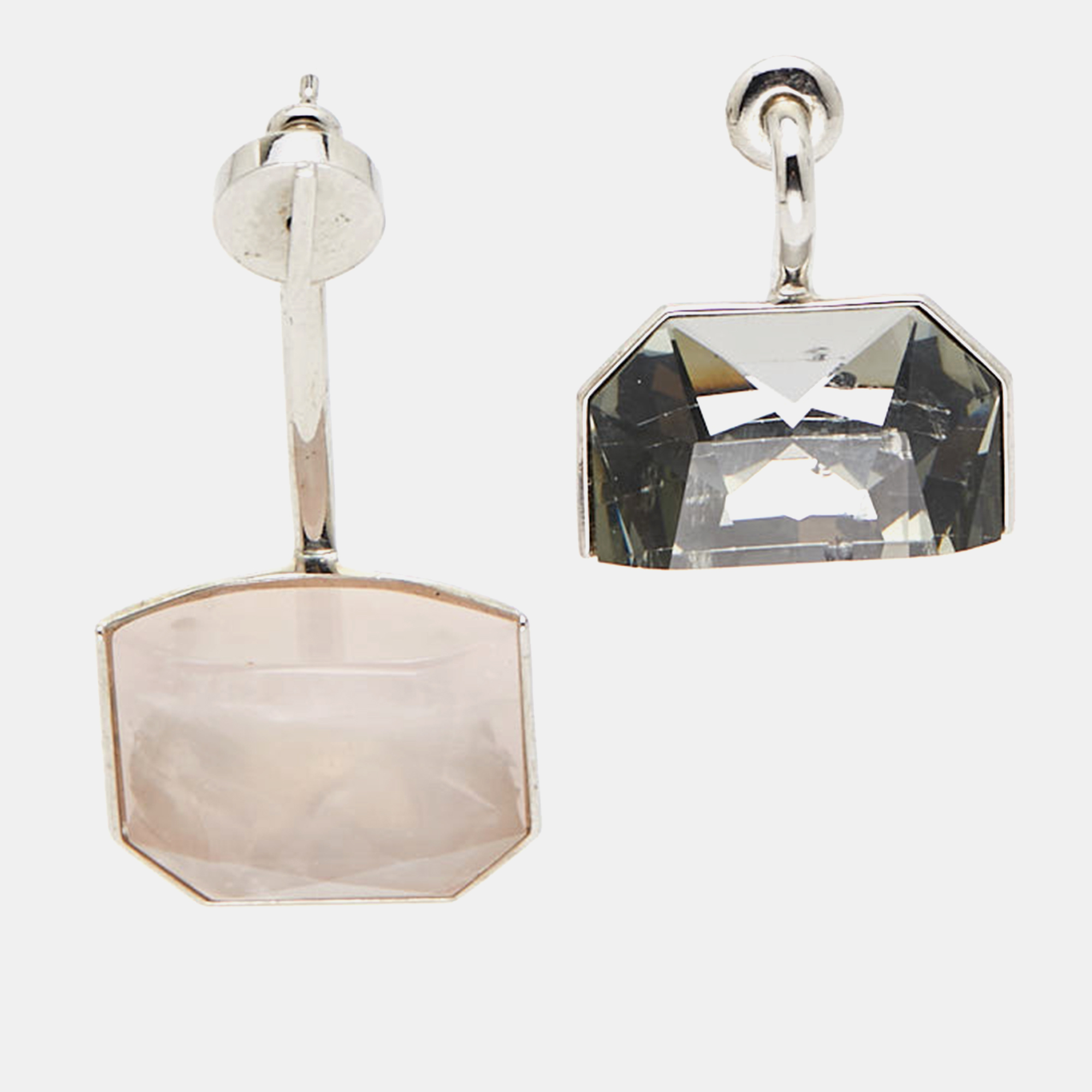 Pre-owned Dior Quartz Crystal Silver Tone Earrings