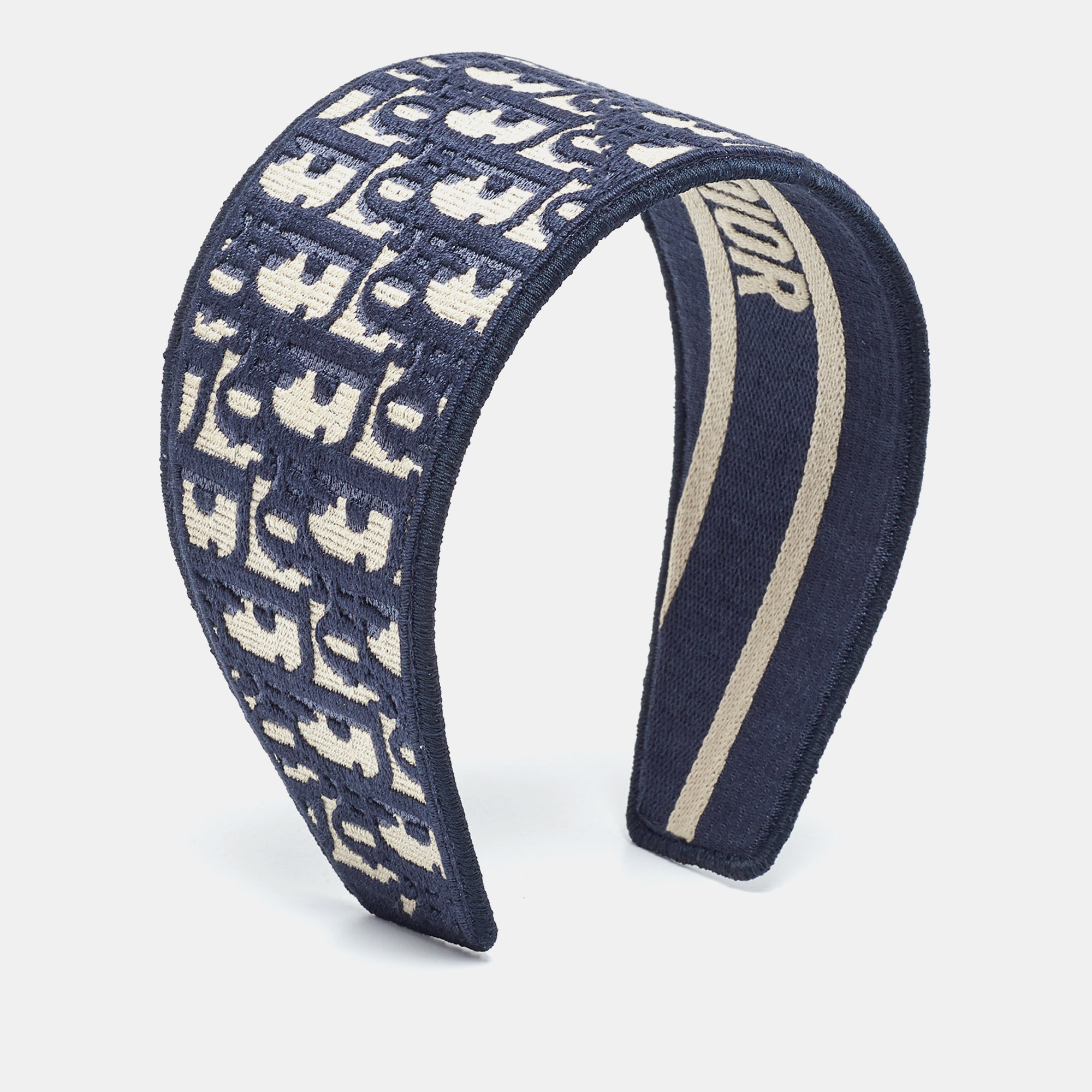 Pre-owned Dior Navy Blue Oblique Embroidered Headband