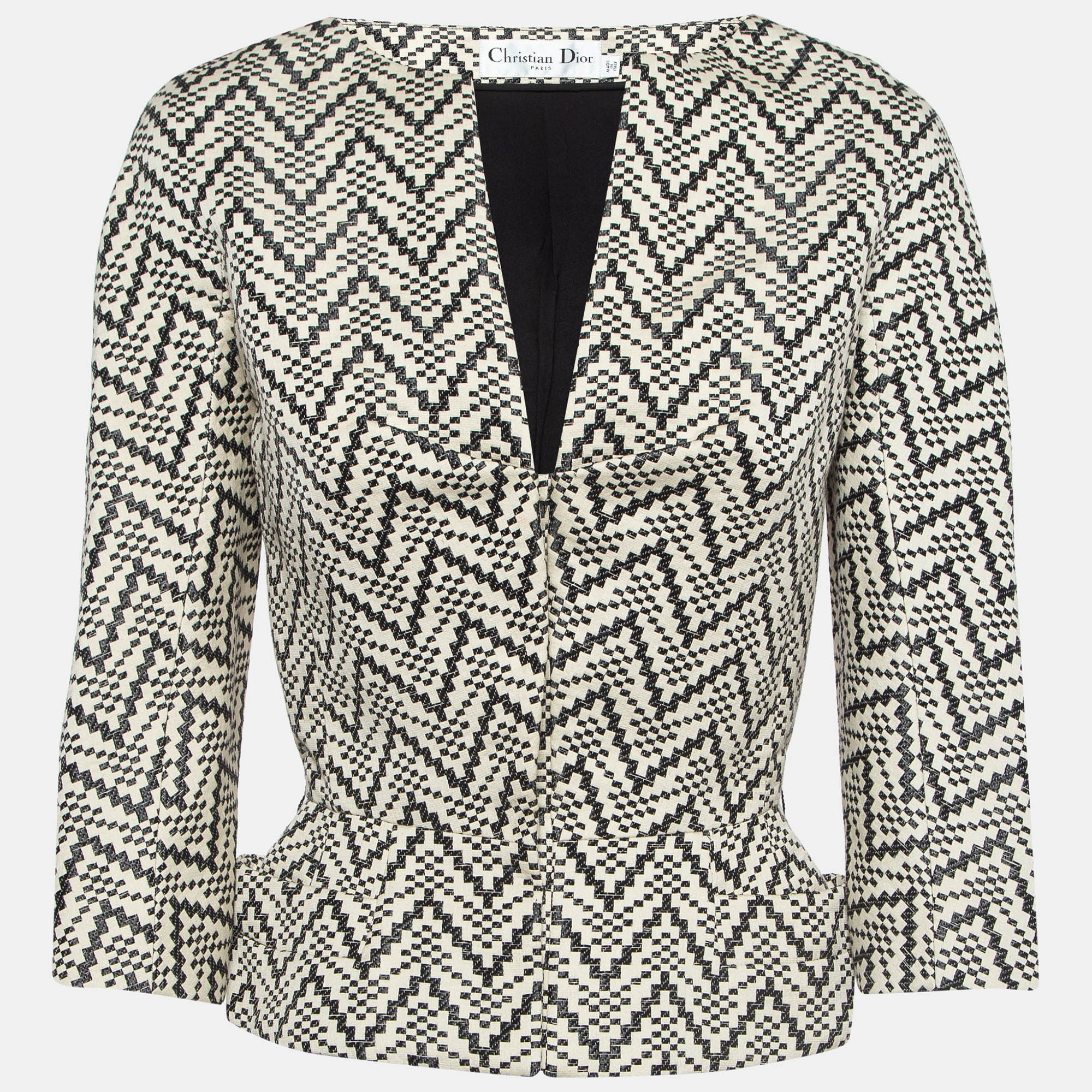 

Christian Dior Cream/Black Pixel Pattern Cotton Blend Flared Jacket S