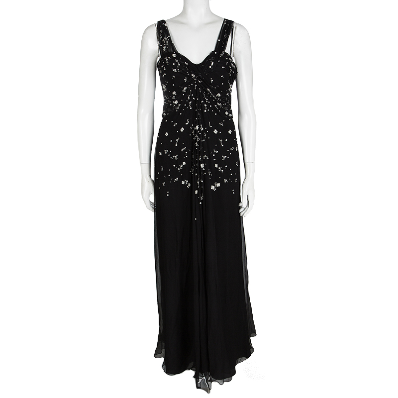 

Dior Black Silk Chiffon Crystal Embellished Gown