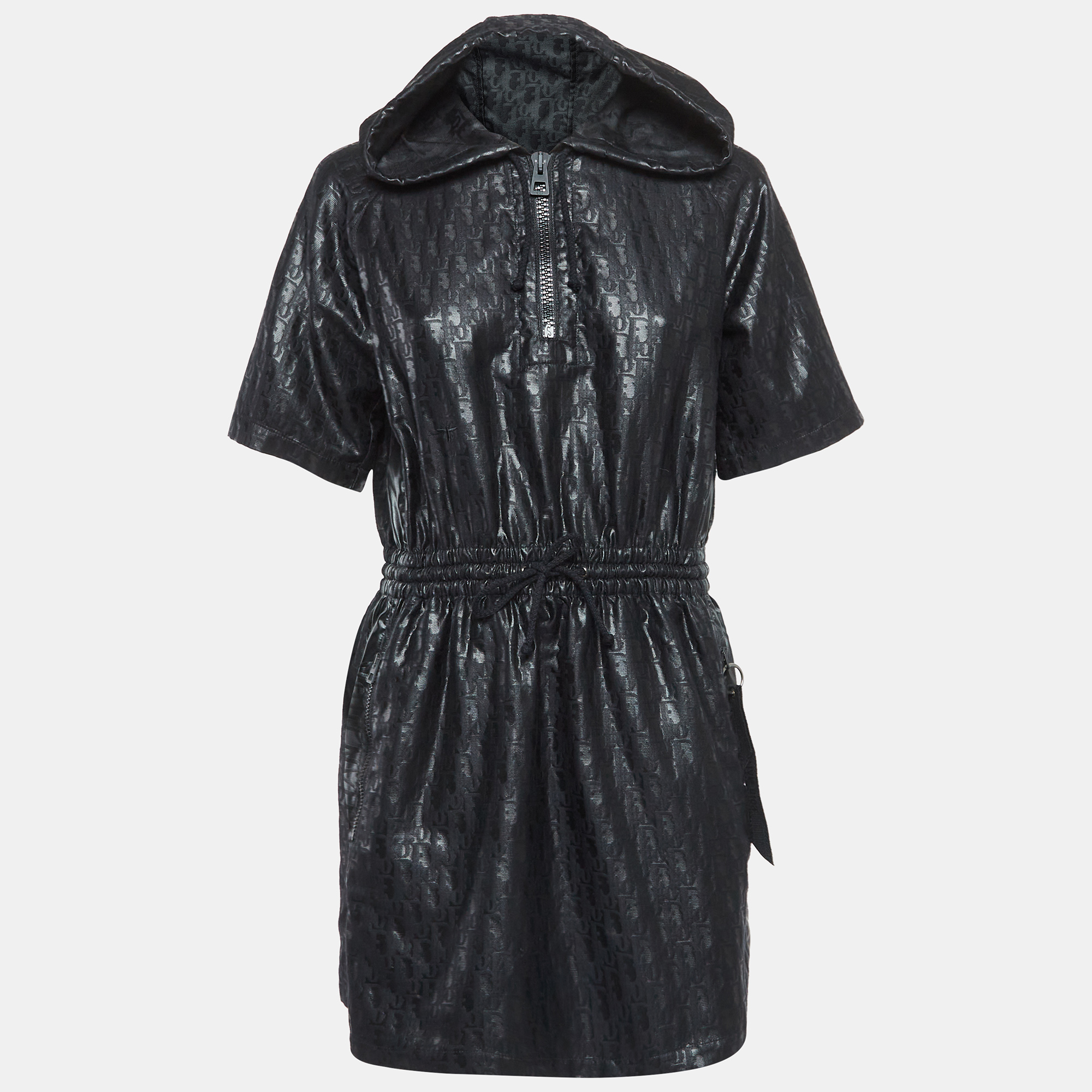 

Dior Black Monogram Patterned Cotton Blend Hooded Mini Dress S