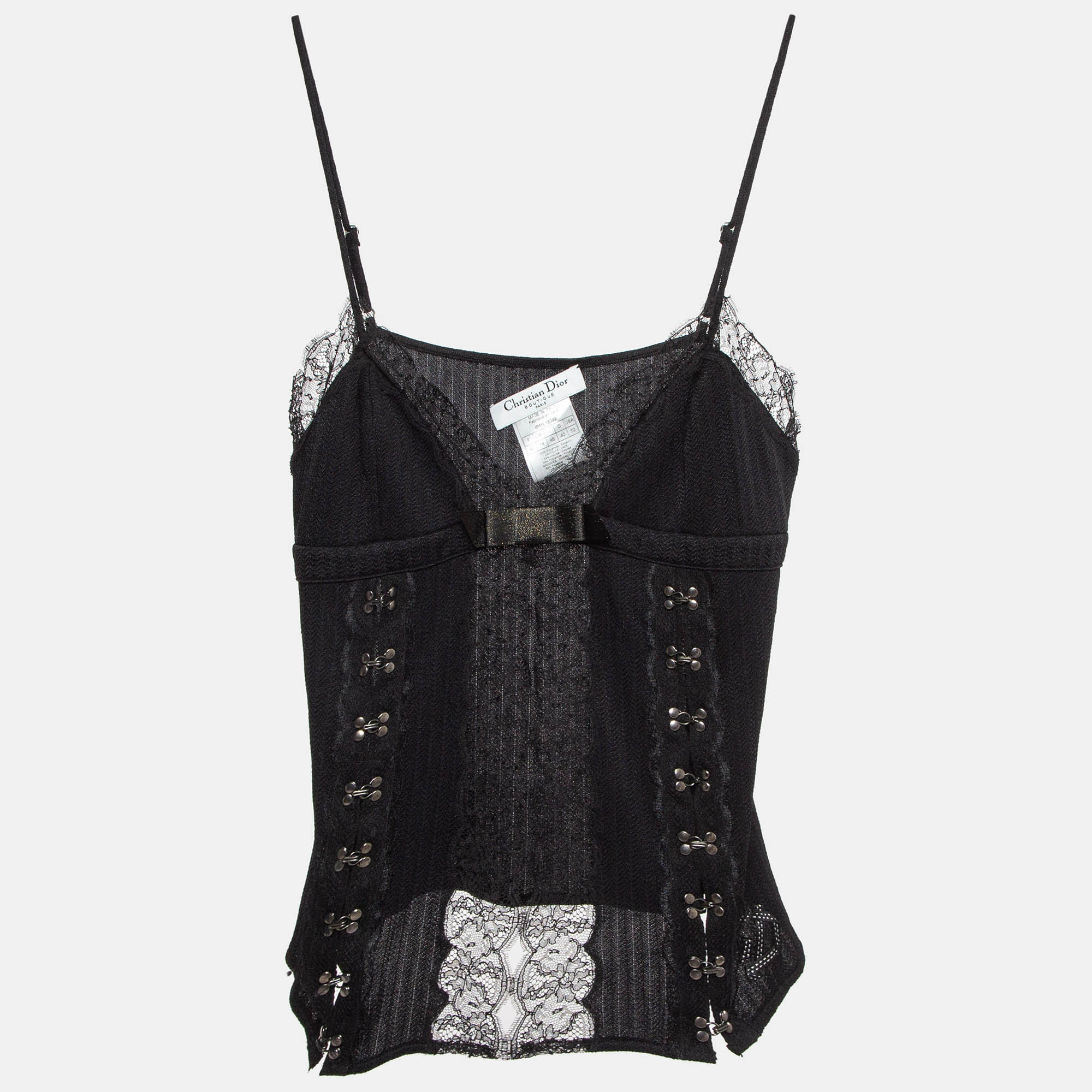 

Christian Dior Boutique Black Stretch Knit Lace Detail Camisole L