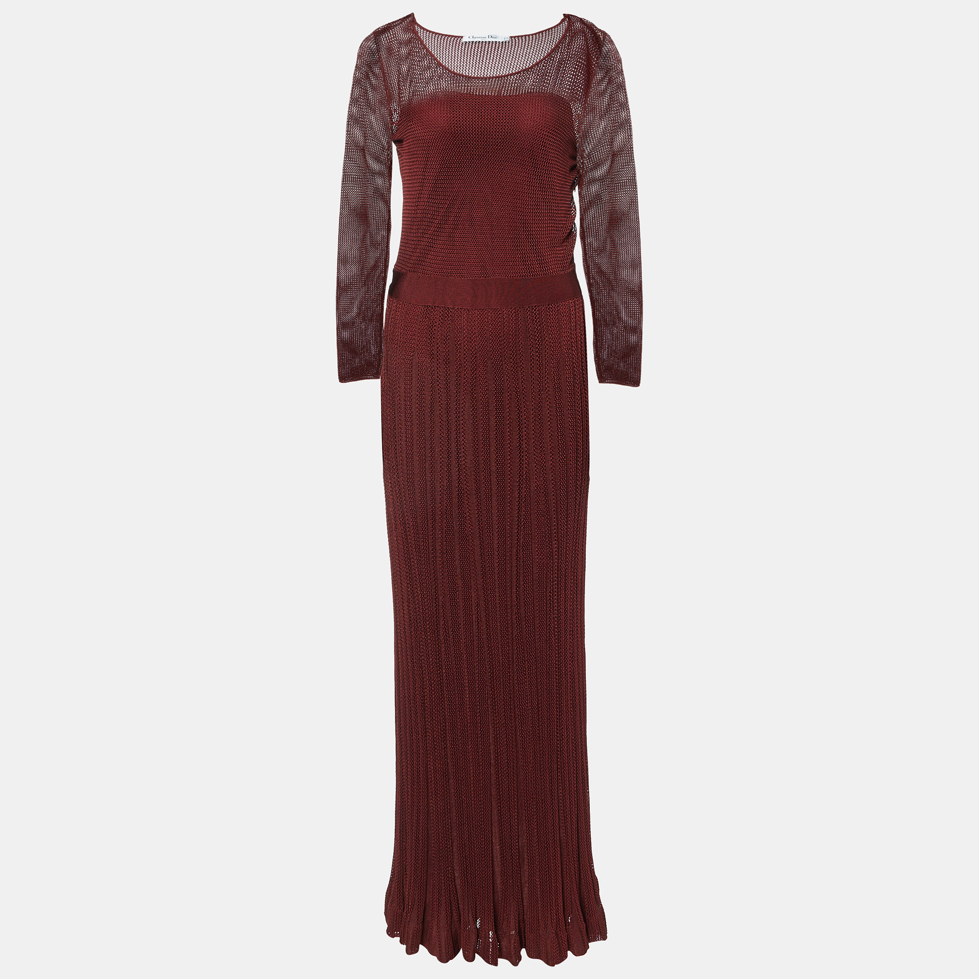 Pre-owned Dior Dark Red Knit Full Sleeves Maxi Dress M