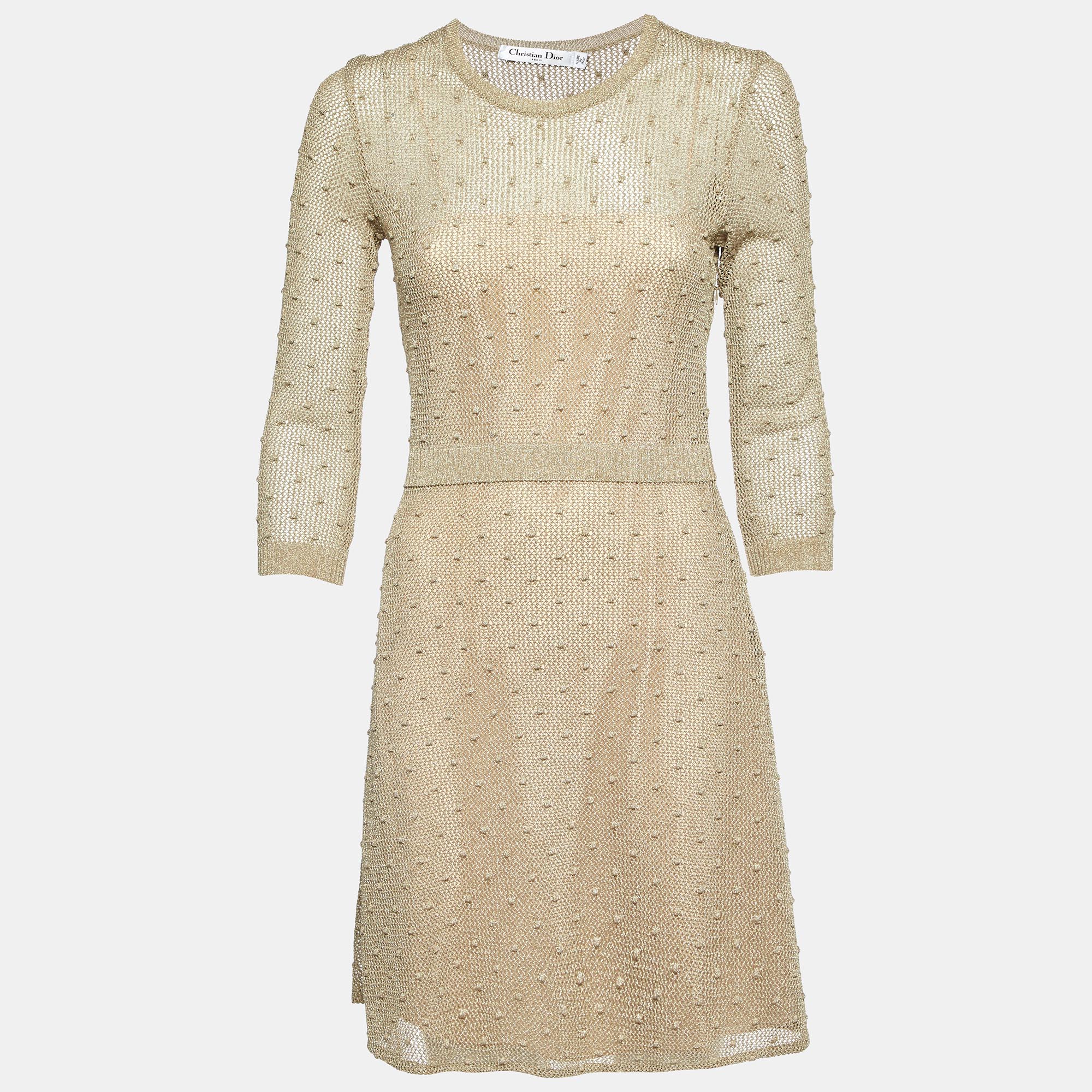 

Christian Dior Gold Patterned Lurex Knit Short Dress S