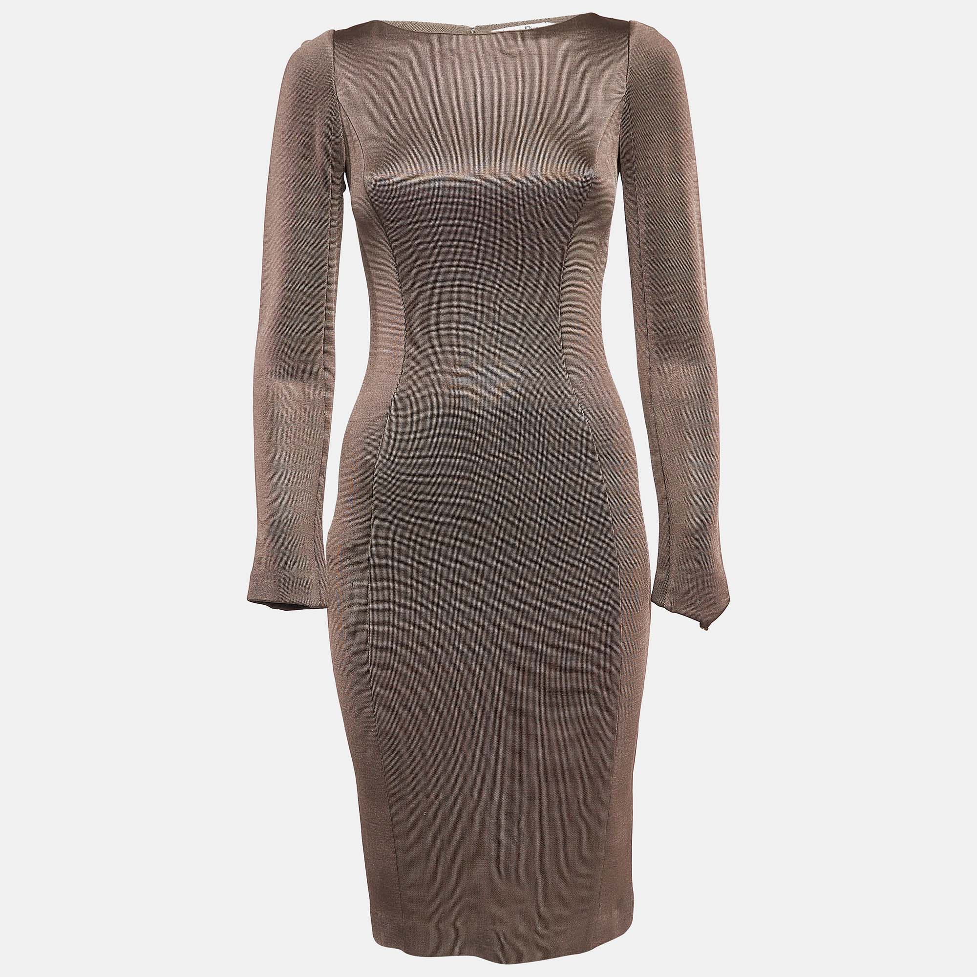 Pre-owned Dior Christian  Brown Stretch Knit Sheath Dress S