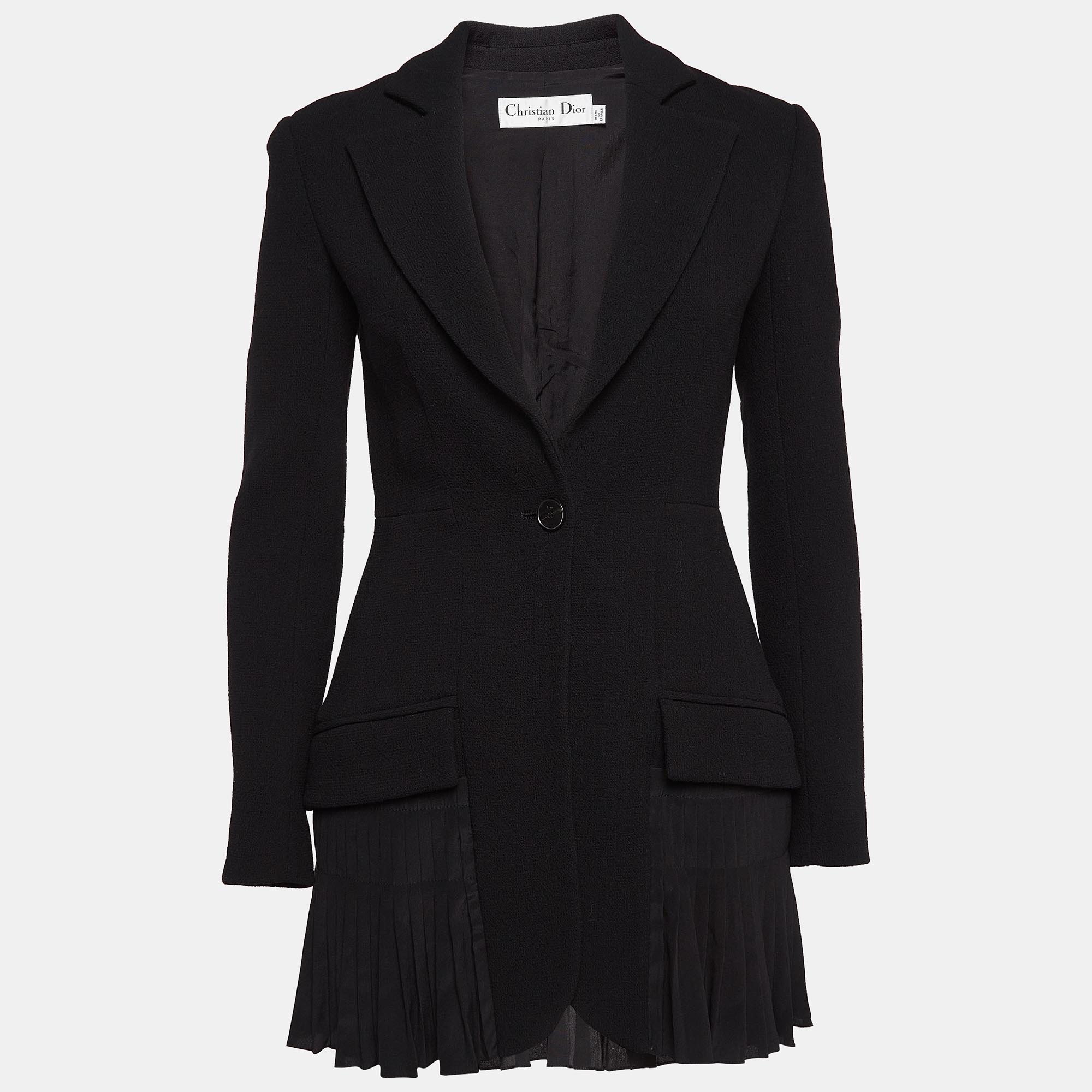 

Christian Dior Black Wool and Silk Pleated Jacket S