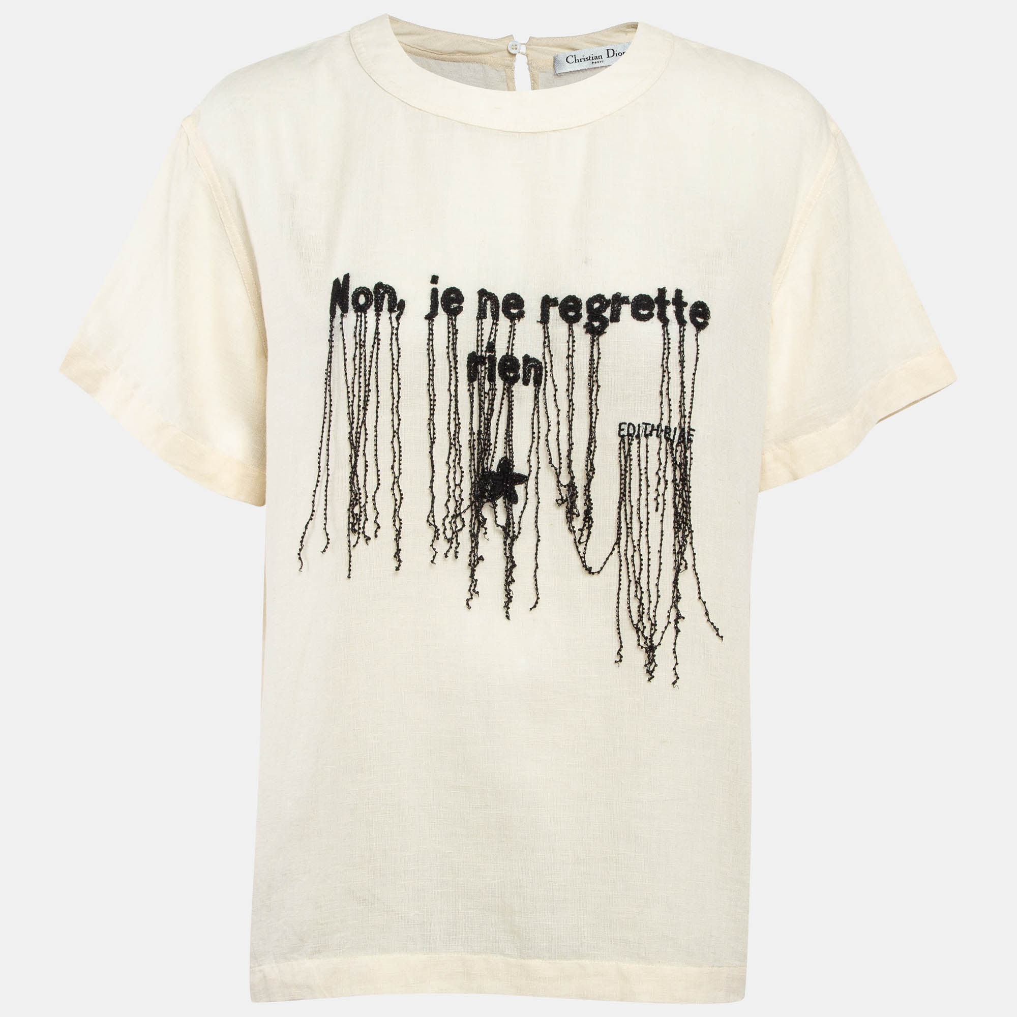 

Christian Dior Cream 'Non Je Ne Regrette Rien' Embroidered Cotton T-Shirt M