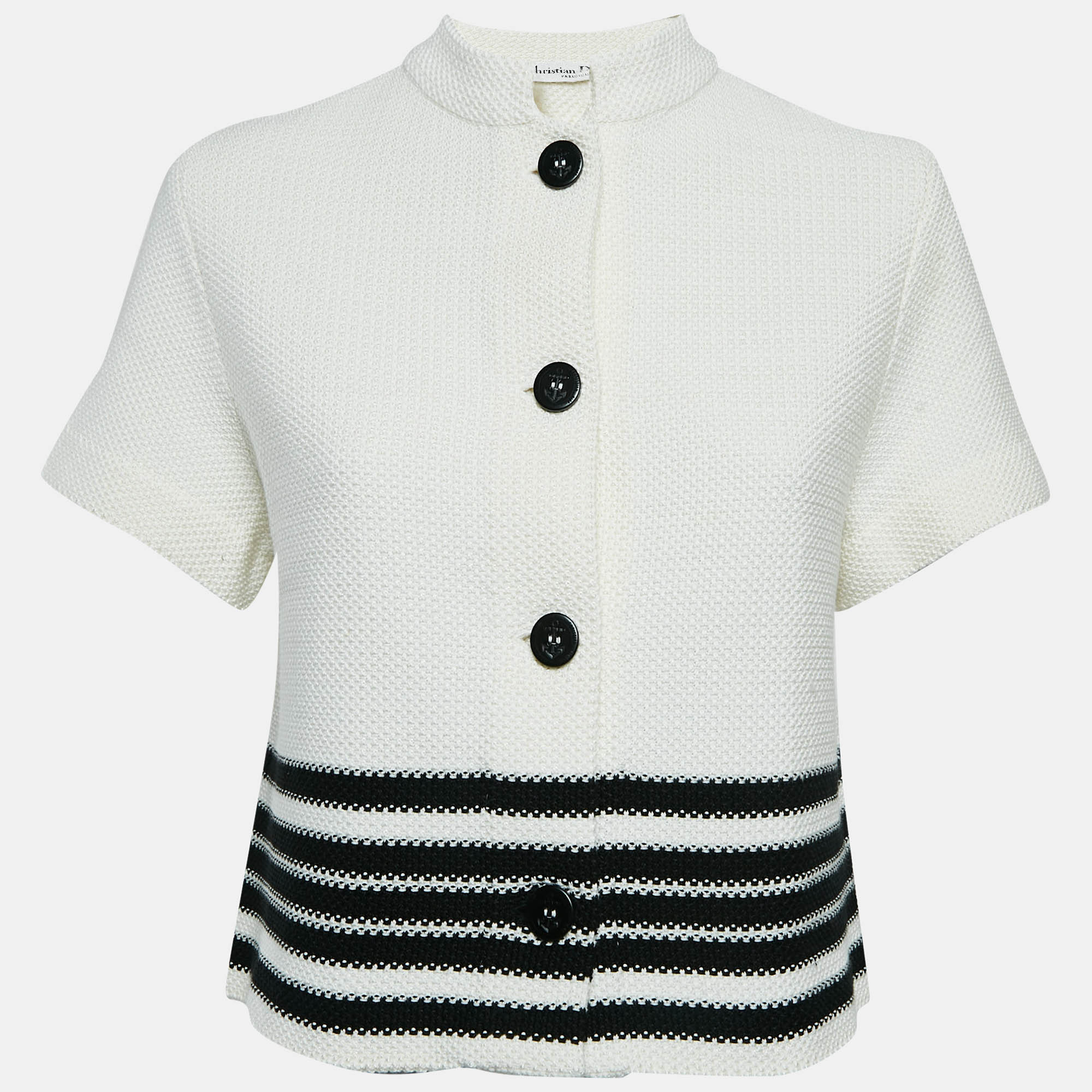 

Dior Black Cotton and Silk Knit Short-Sleeved Marinière Crop Jacket M, White