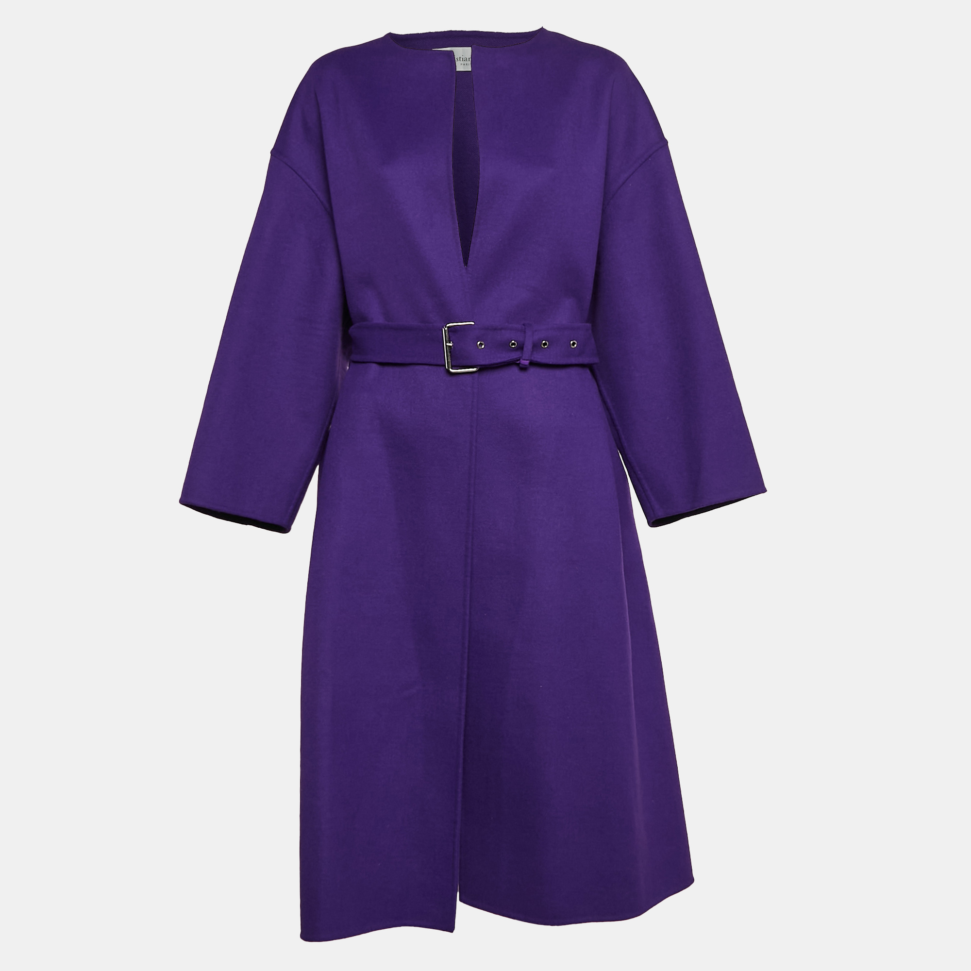 

Christian Dior Purple Wool Blend Belted Open Front Long Coat L