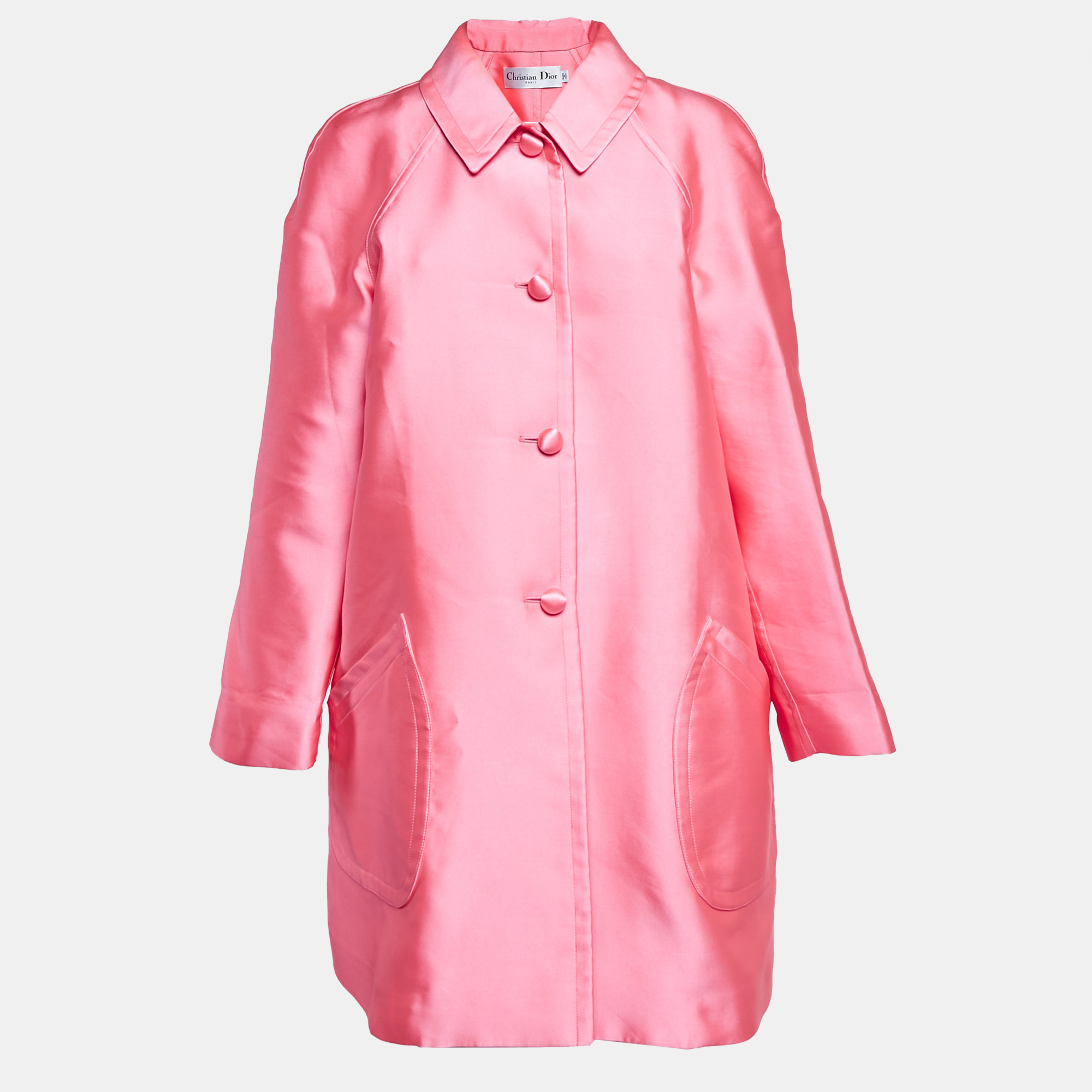 Pre-owned Dior Christian  Neon Pink Crepe Single Breasted Long Coat L