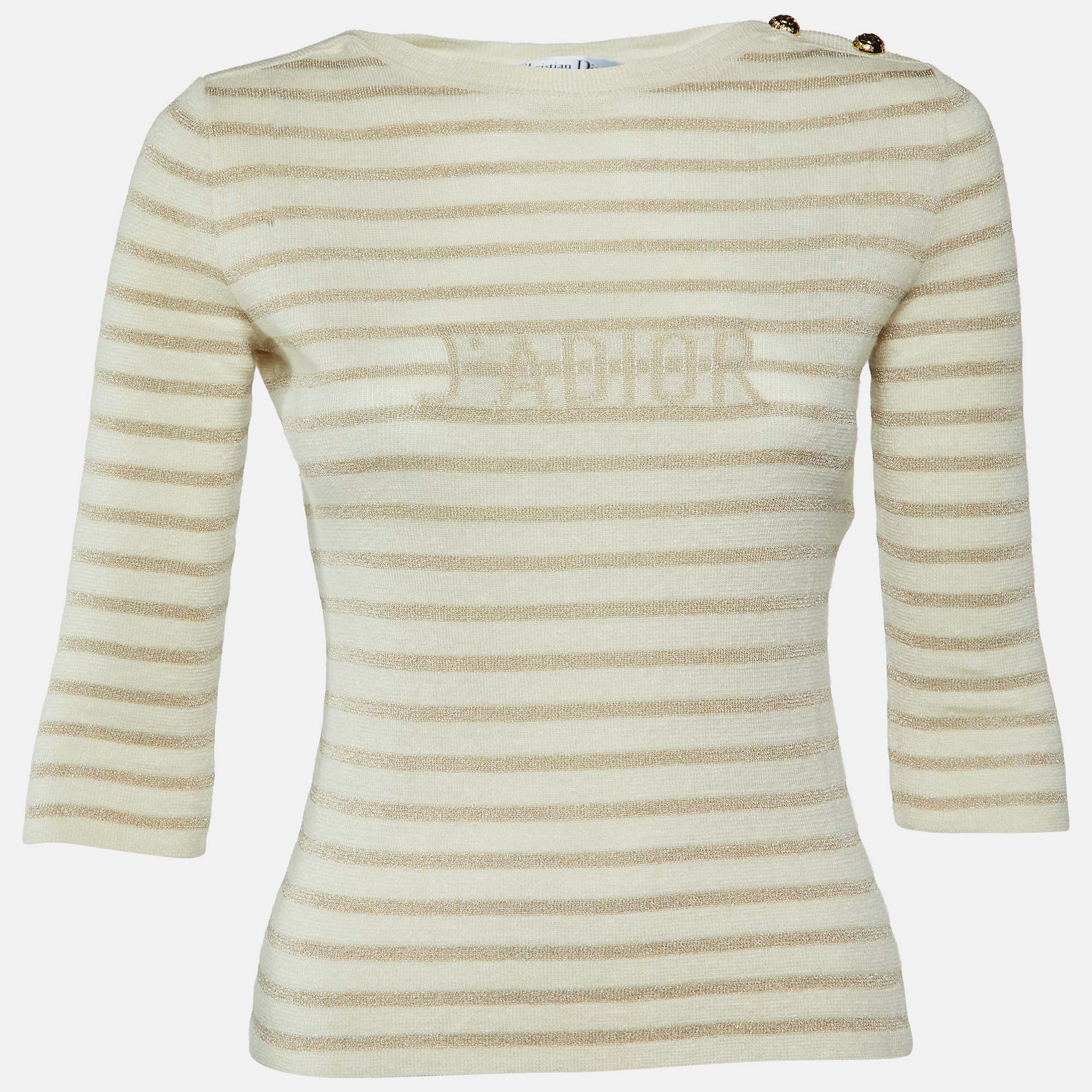 Pre-owned Dior Cream J'a Lurex Knit Sweater S