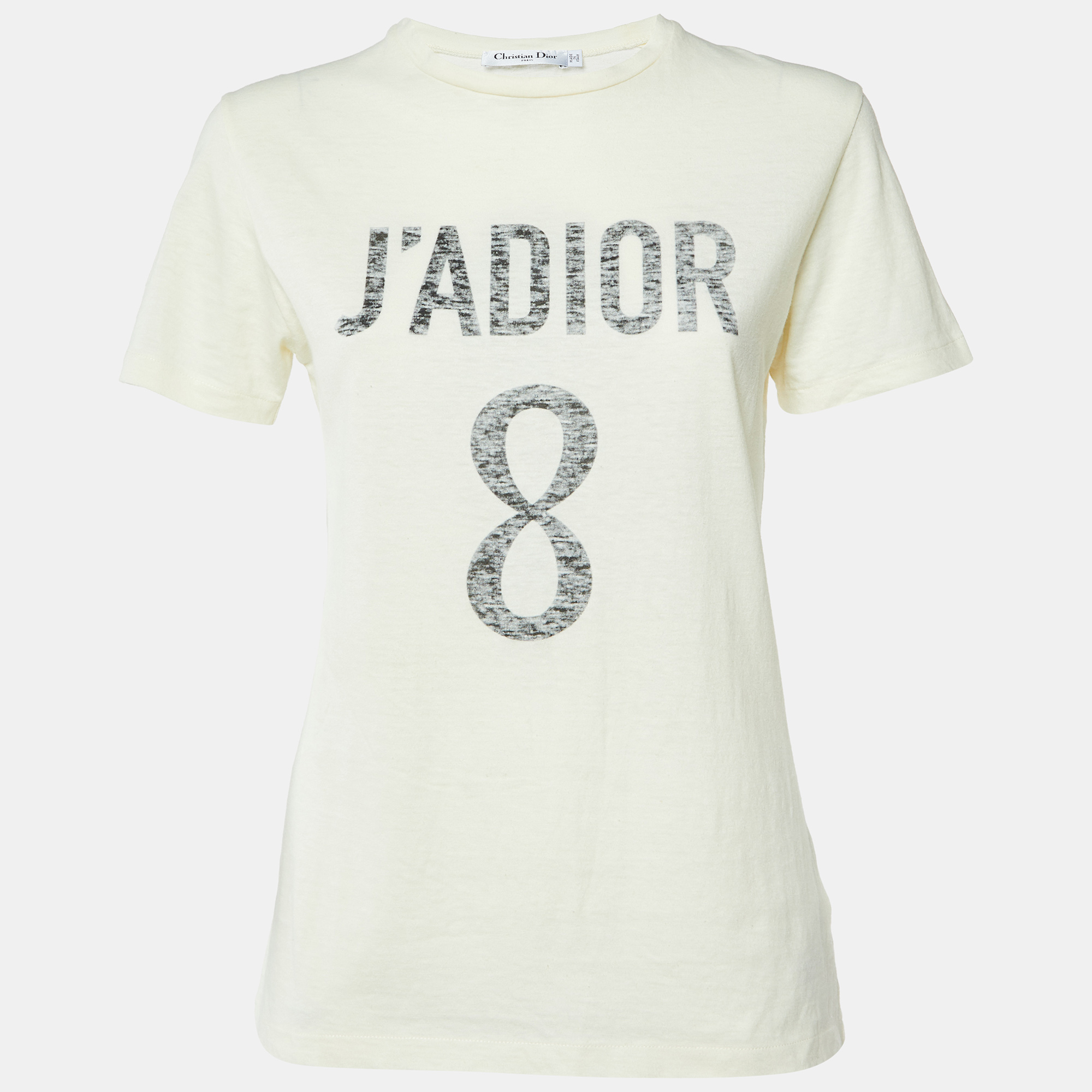 

Dior Cream J'Adior 8 Print Cotton & Linen Crew Neck T-Shirt XS