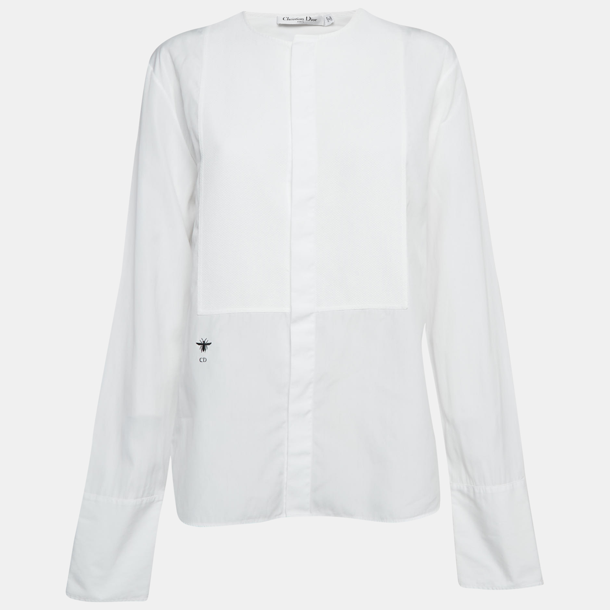 

Christian Dior White Cotton Collarless Shirt L