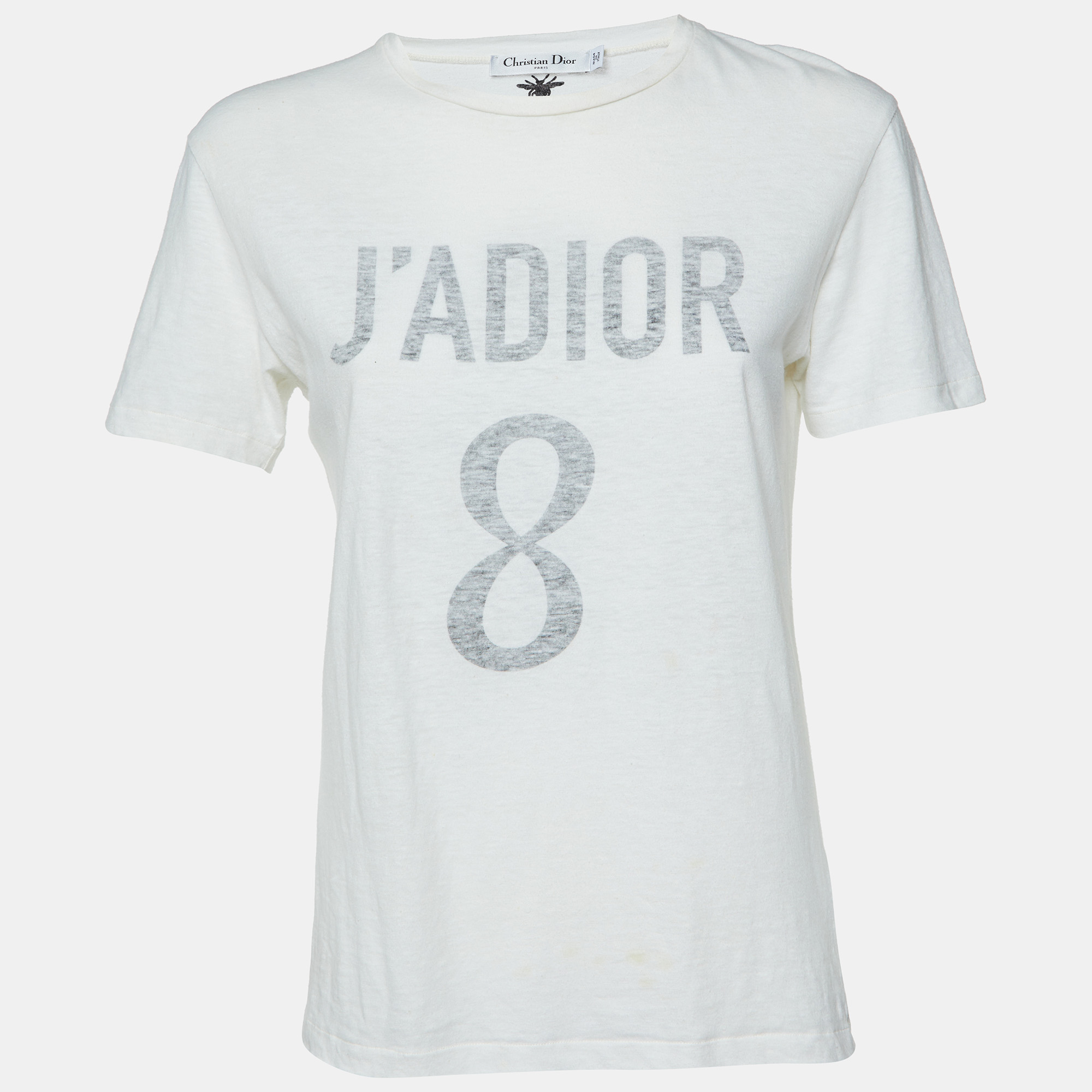 

Dior Ivory J'Adior 8 Print Cotton & Linen Crew Neck T-Shirt S, White