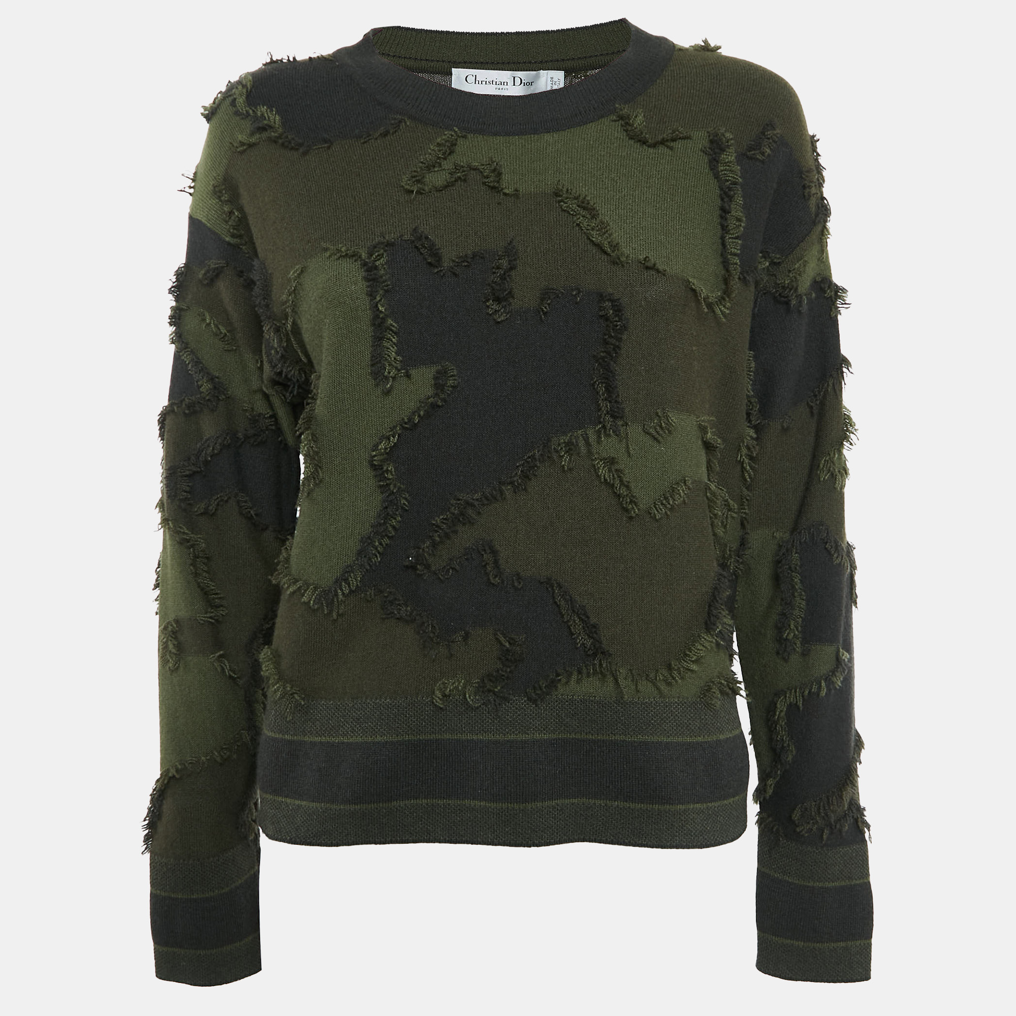 

Christian Dior Green Camouflage Fil-Coupe Cashmere Sweatshirt S