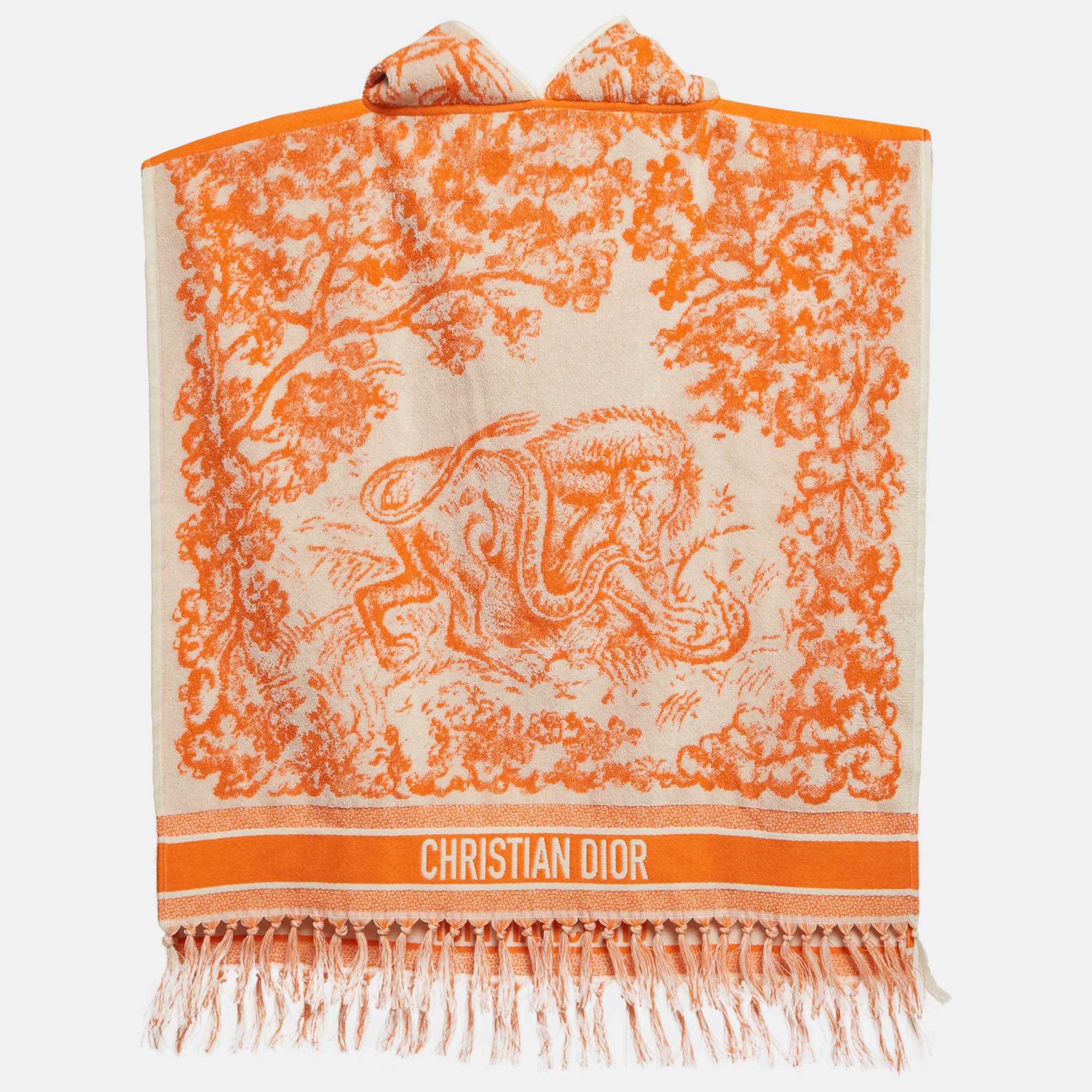 

Dior White/Orange Toile de Jouy Terry Cotton Hooded Poncho