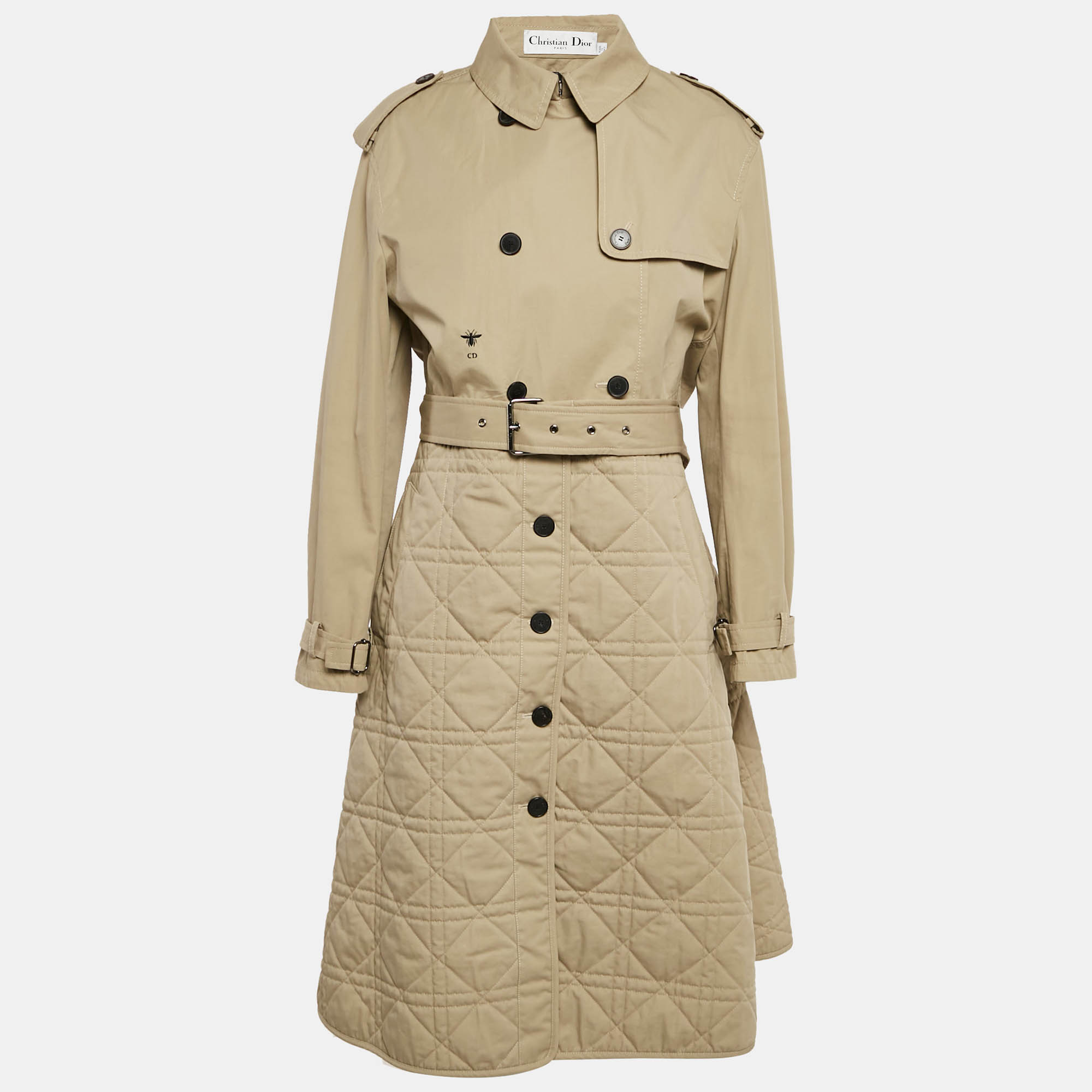 

Dior Beige Cotton Detachable Over Jacket Belted Cannage Coat L