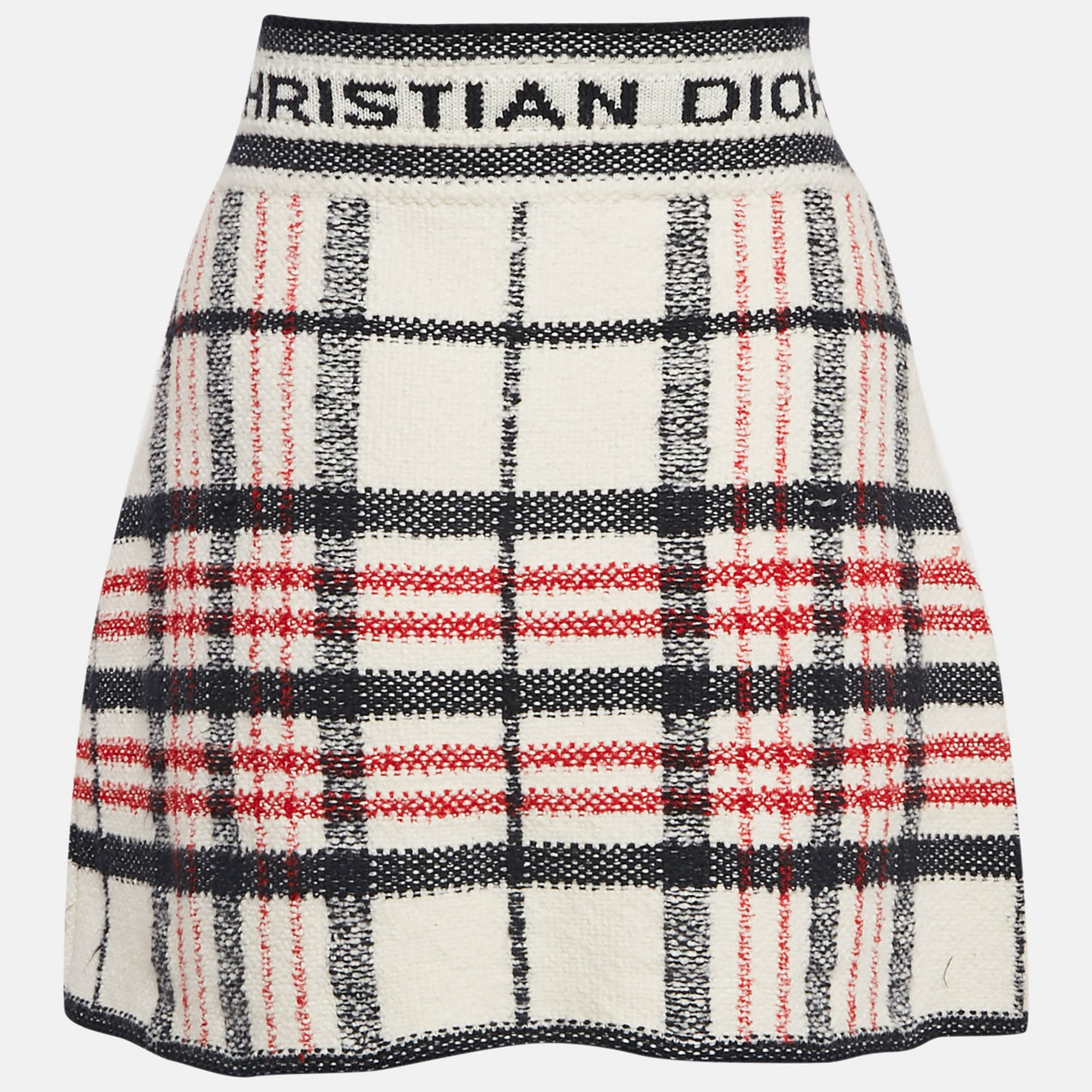 

Dior White Plaid and Logo Pattern Tweed Mini Skirt M