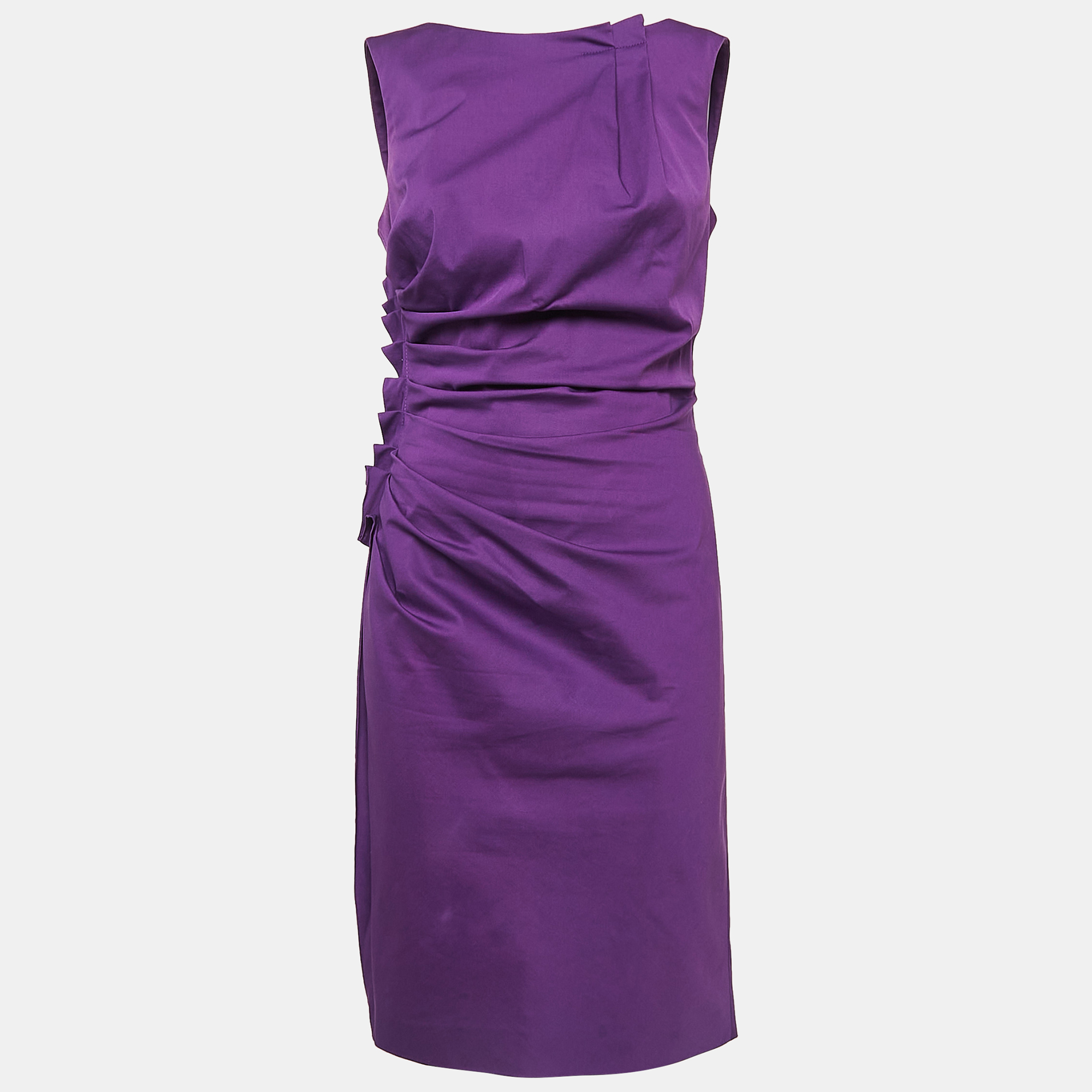 

Dior Purple Gathered Cotton Sleeveless Short Dress M