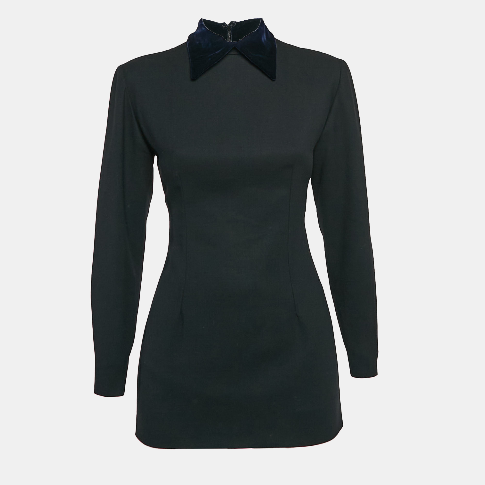 

Christian Dior Boutique Black Wool Velvet Collar Mini Dress S