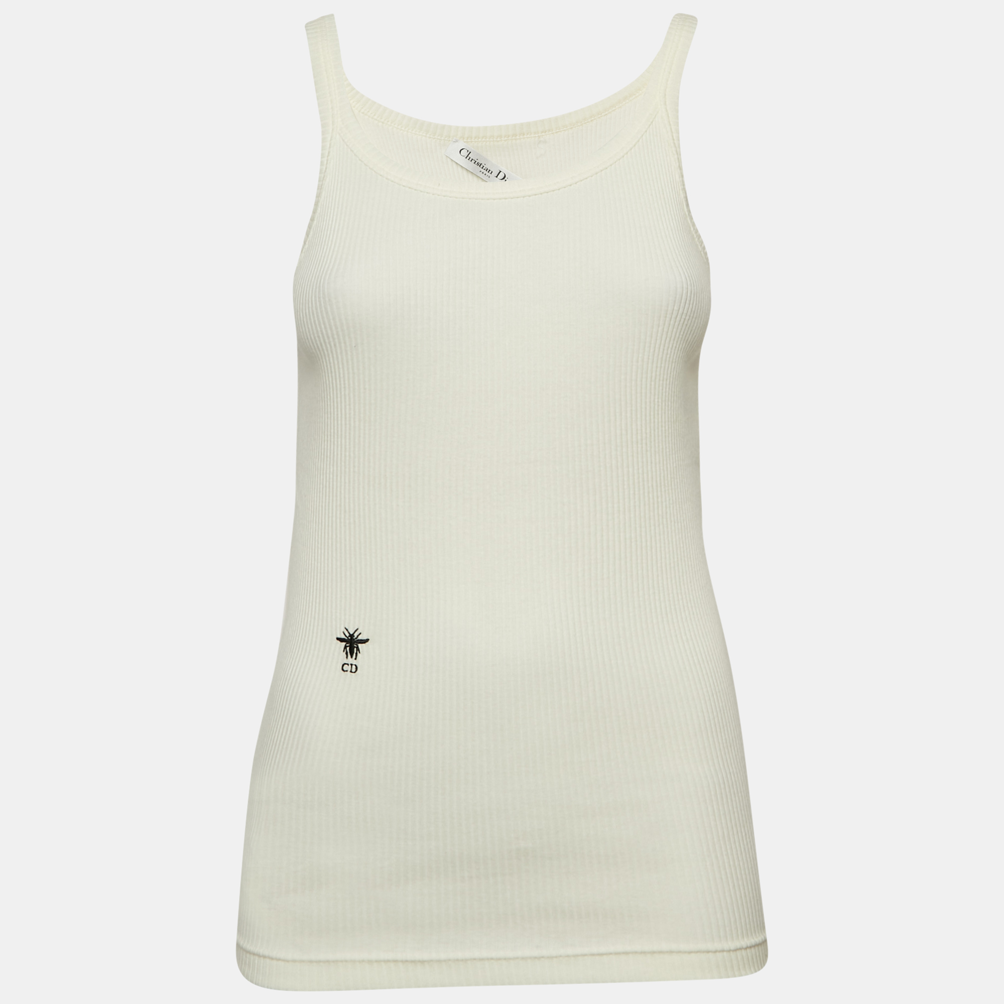 

Christian Dior Cream Logo Embroidered Rib Knit Tank Top S, White