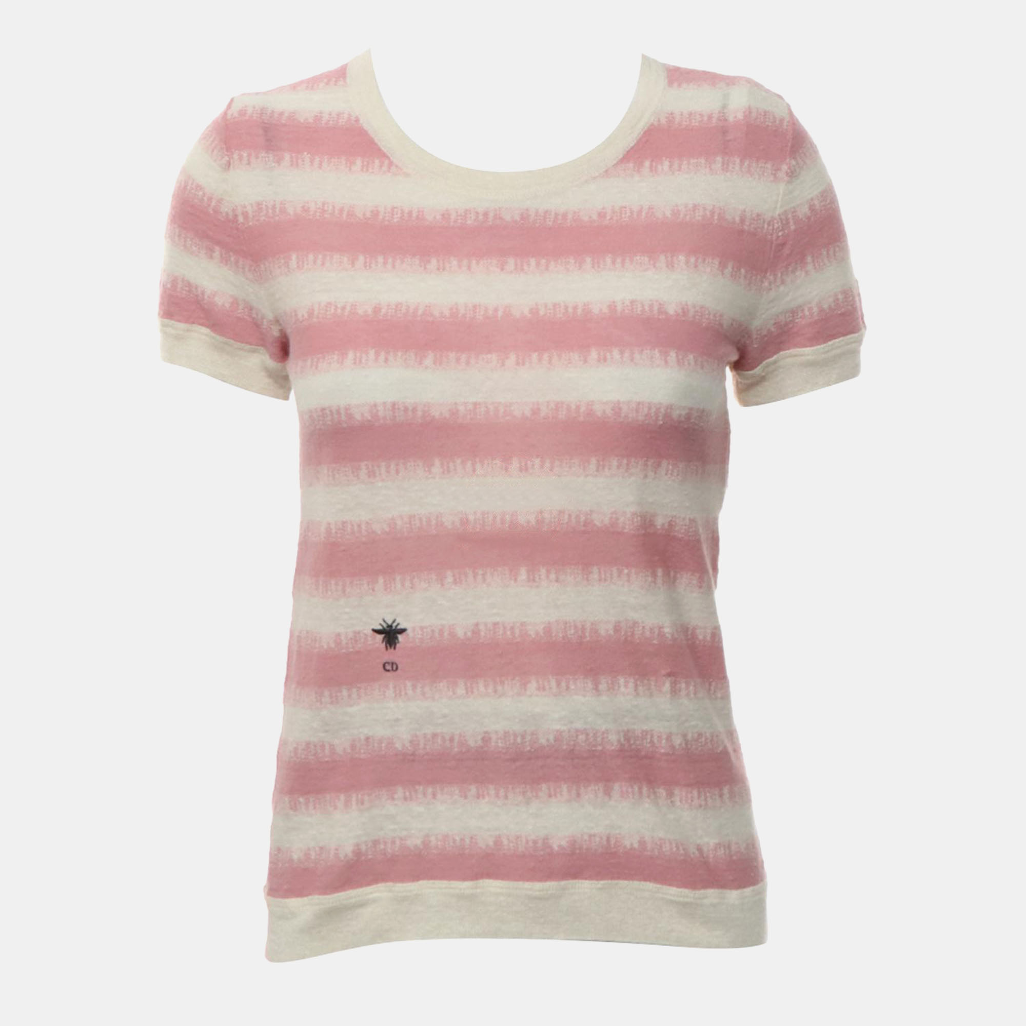 

Dior Pink, Cream Linen, Cashmere, Silk, Polyamide Knitted Bee Embroidered T-Shirt