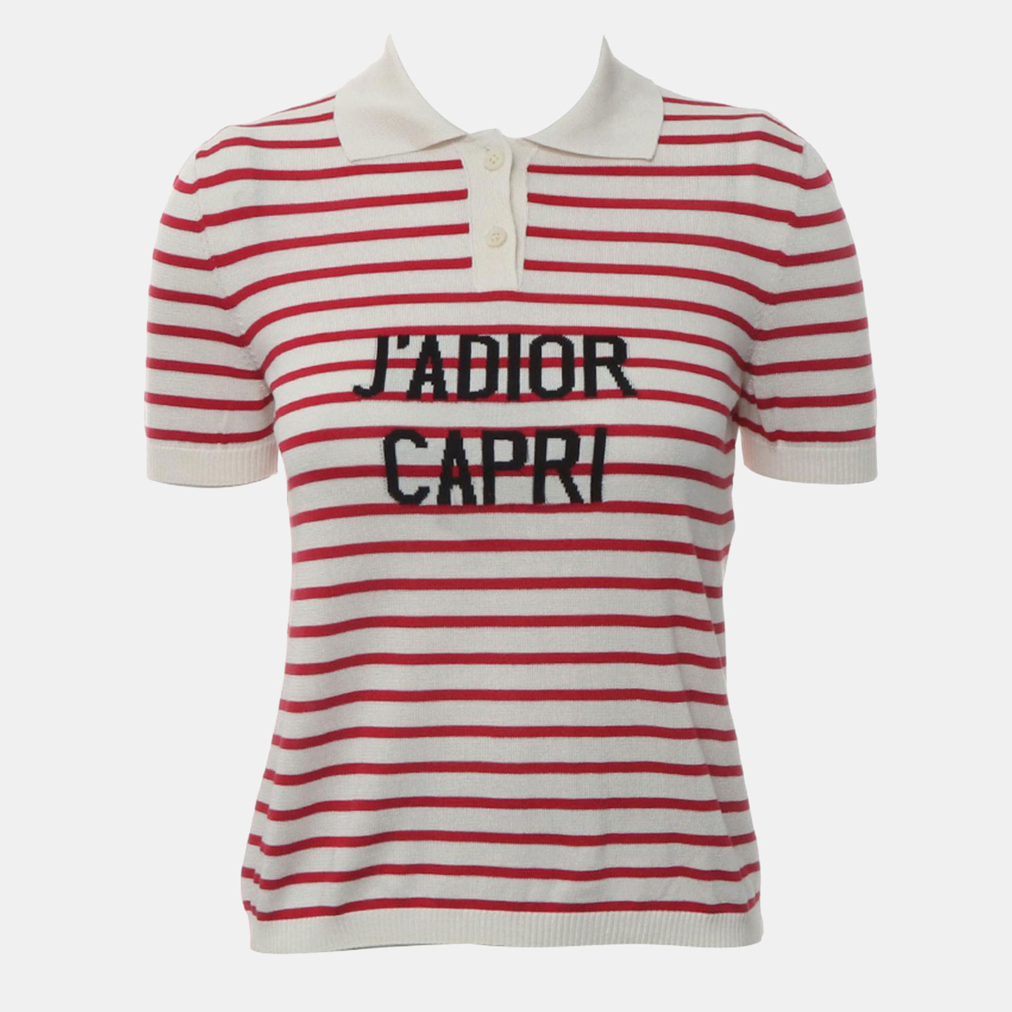 

Dior White, Red Silk, Cotton J'Adior Capri Stripes Polo Shirt