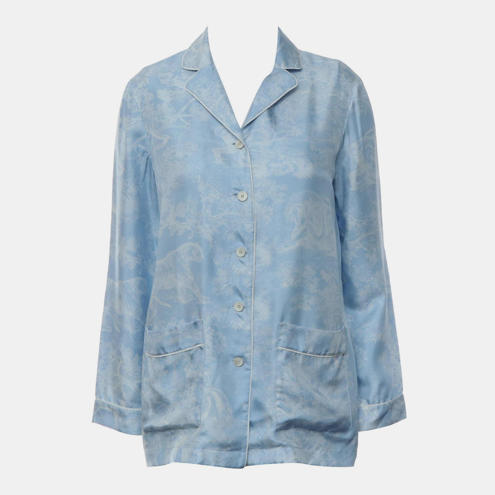 

Christian Dior Printed Long Sleeve Silk Shirt, Blue