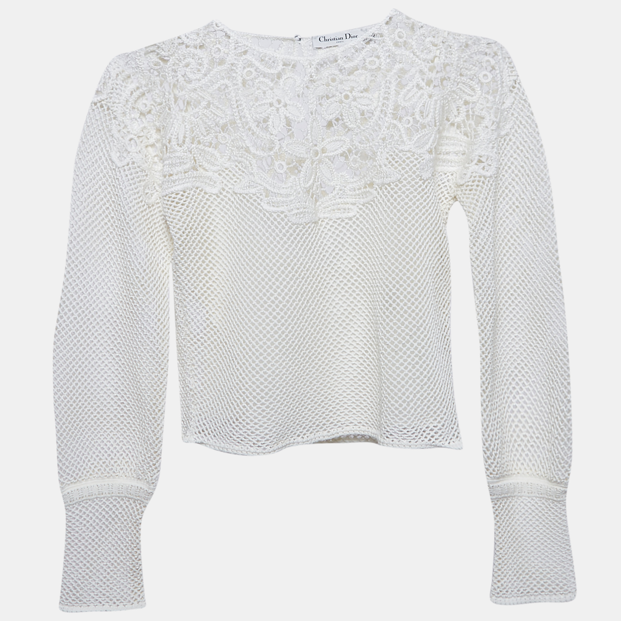 

Christian Dior White Cotton Crochet Long Sleeve Top L