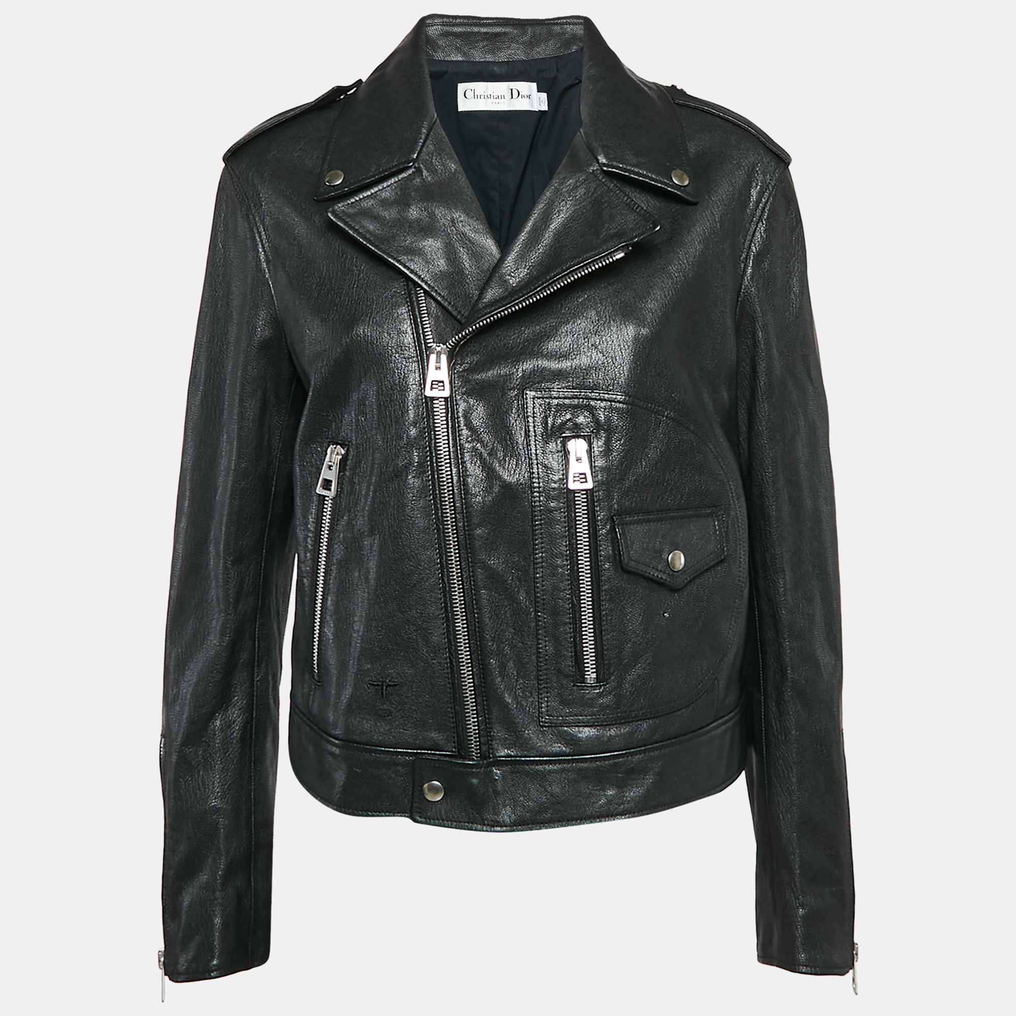 

Christian Dior Black Leather Zip-Up Rider Jacket L