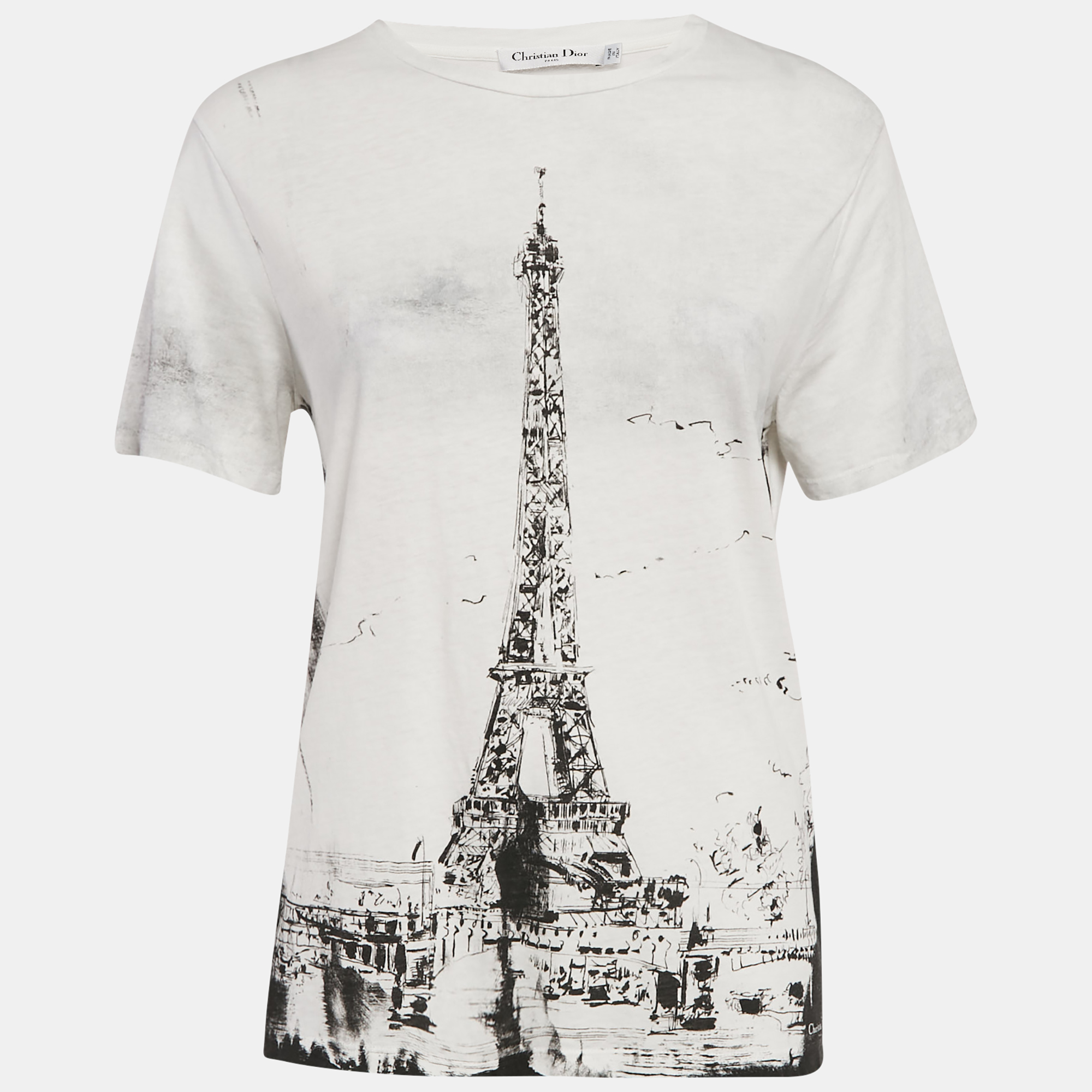 

Christian Dior White Eiffel Tower Print Jersey T-Shirt S