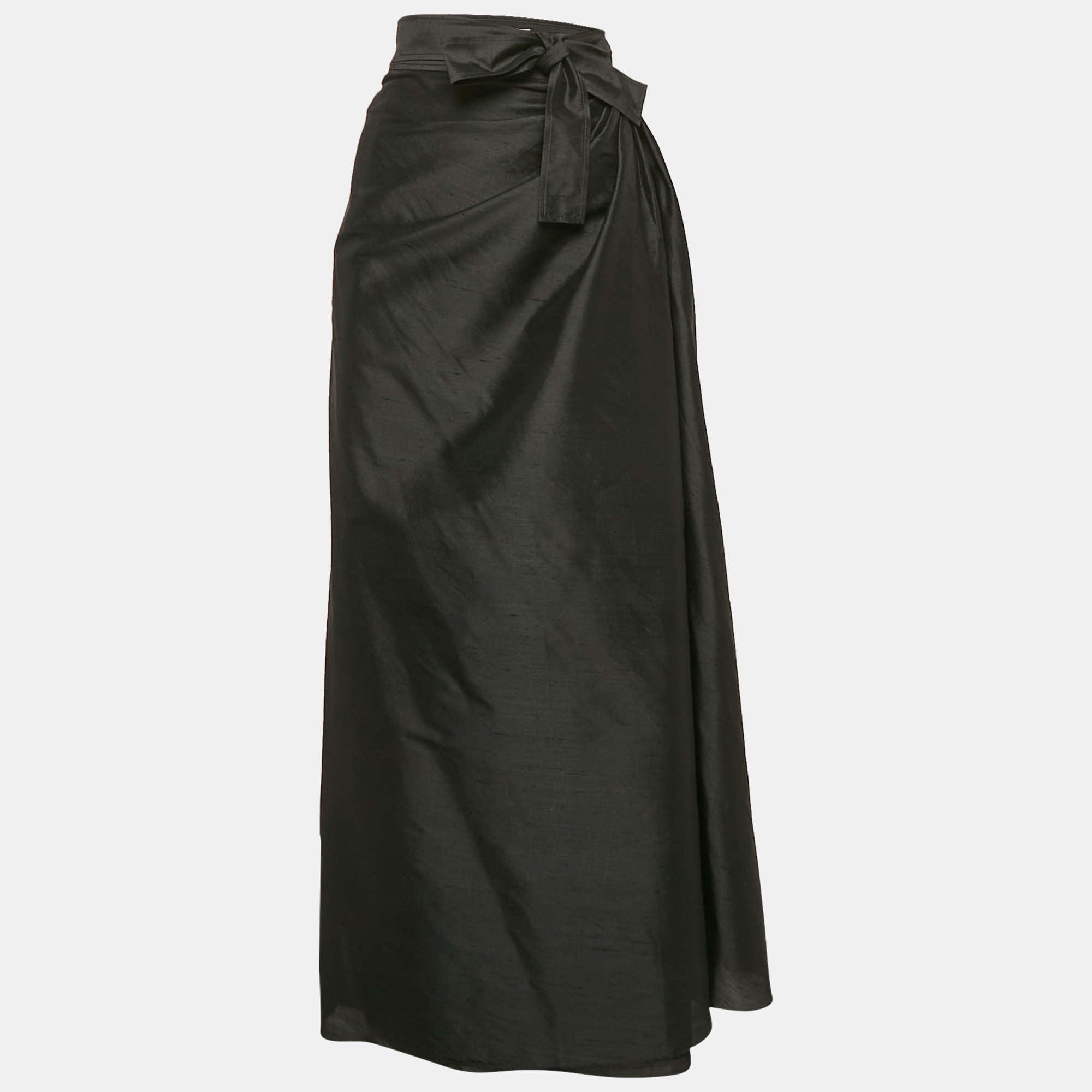 

Christian Dior Black Dupion Silk Pleated Maxi Wrap Skirt L