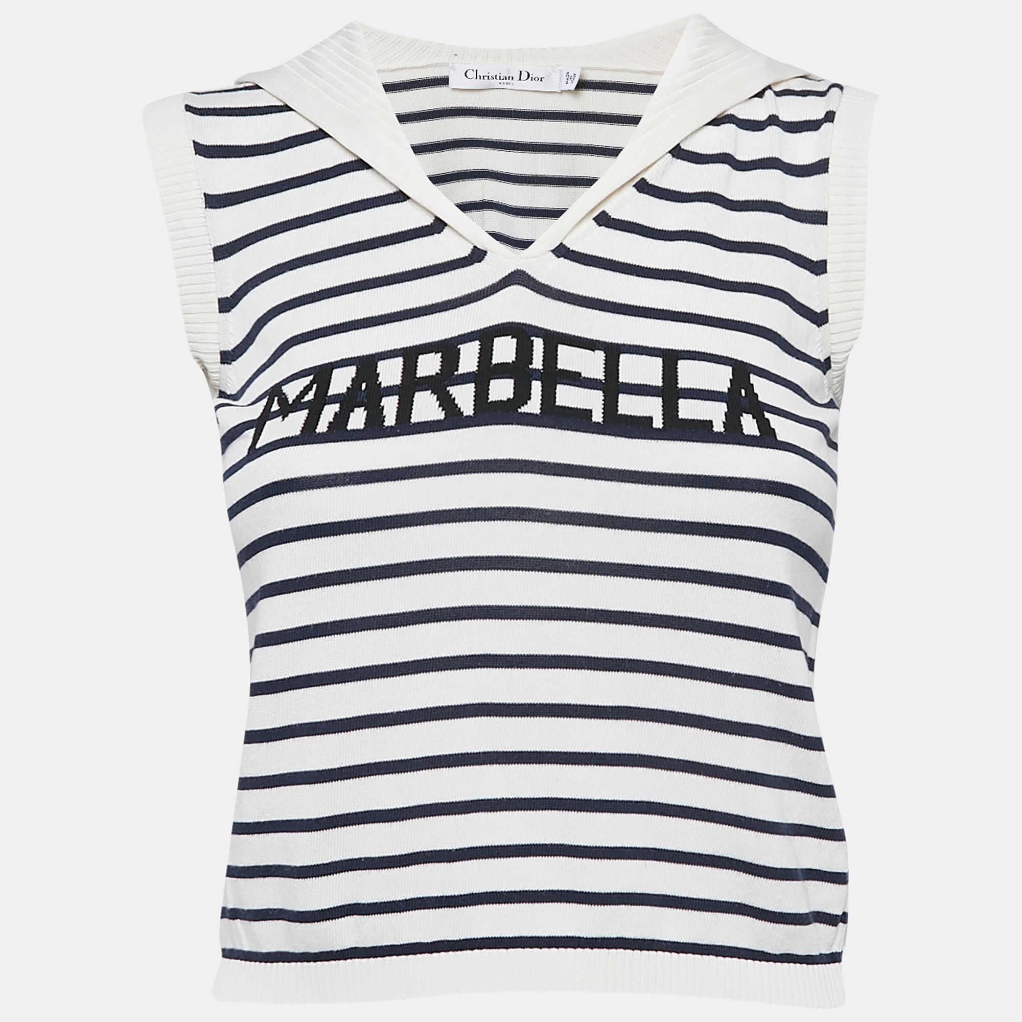 

Dior White Striped Marbela Silk Knit Sleeveless Top