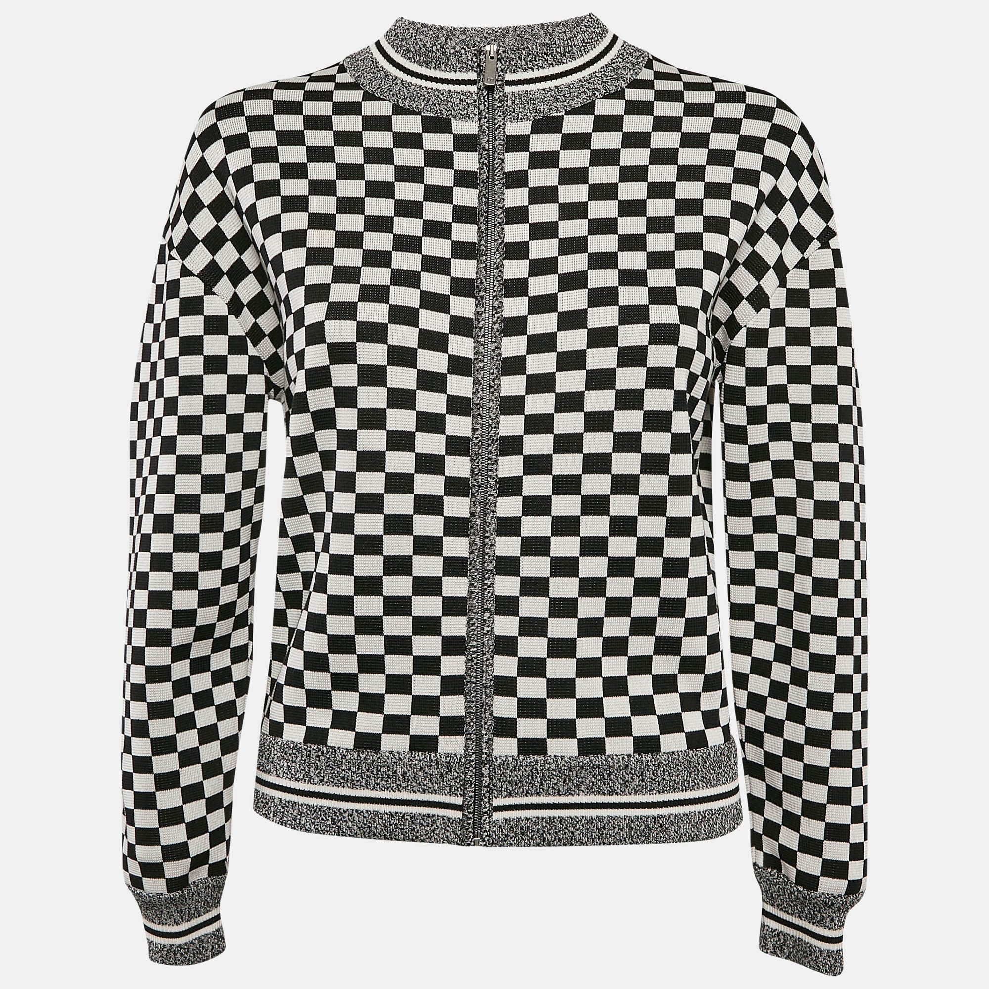 

Christian Dior Black/White Checks J'Adior Stretch Knit Zip-Up Jacket S