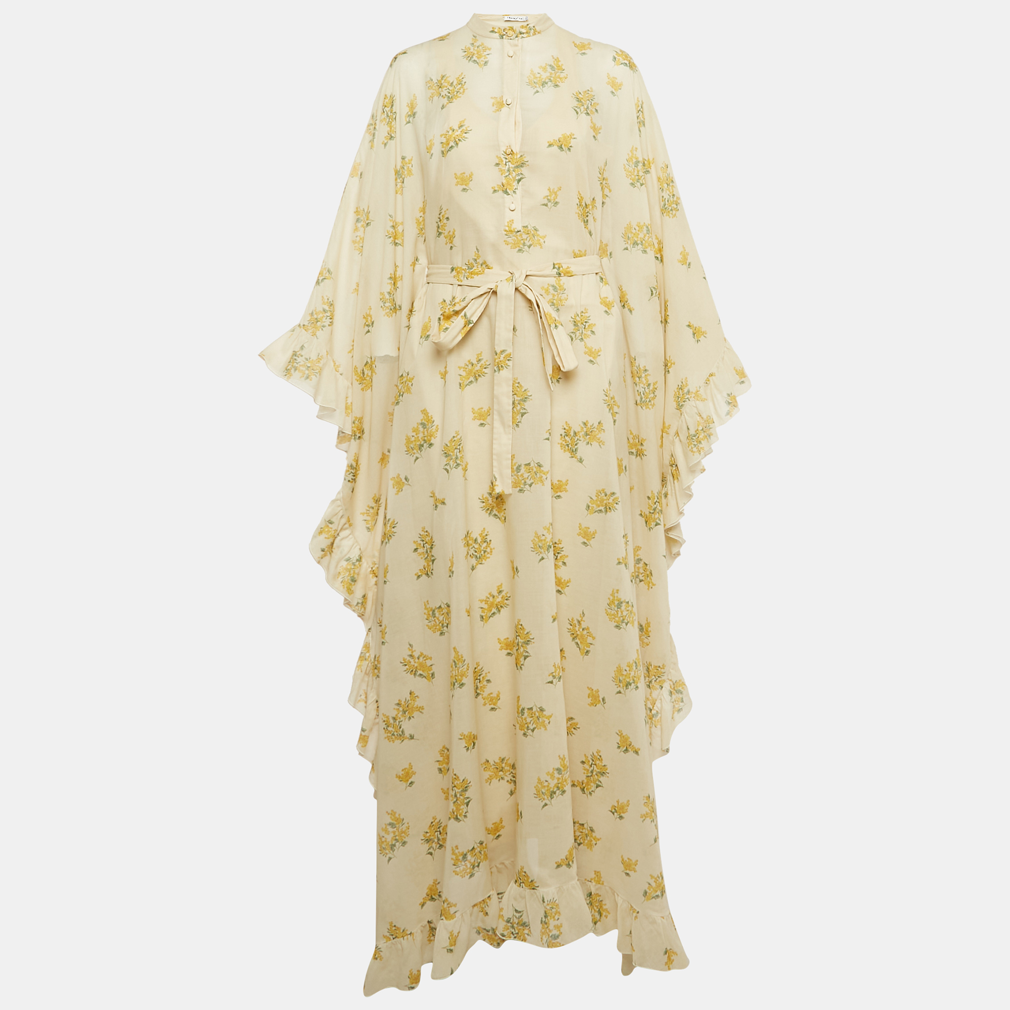 

Christian Dior Yellow Floral Print Cotton Ruffled Kaftan Dress M