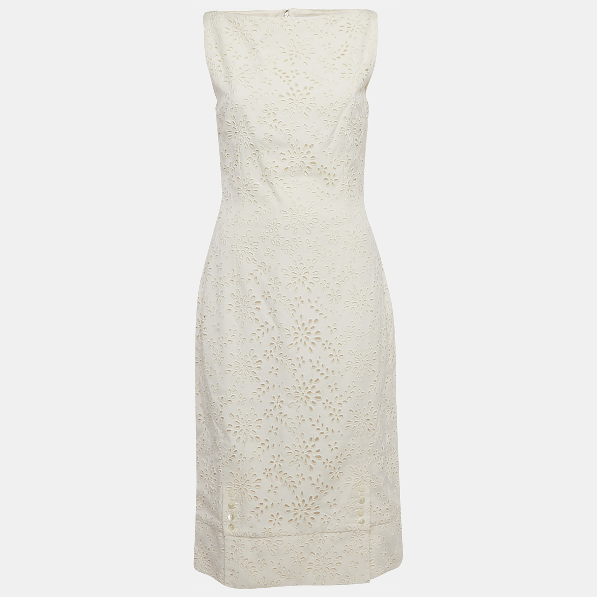 

Christian Dior Ivory Broderie Anglaise Crepe Sleeveless Shift Dress L, White