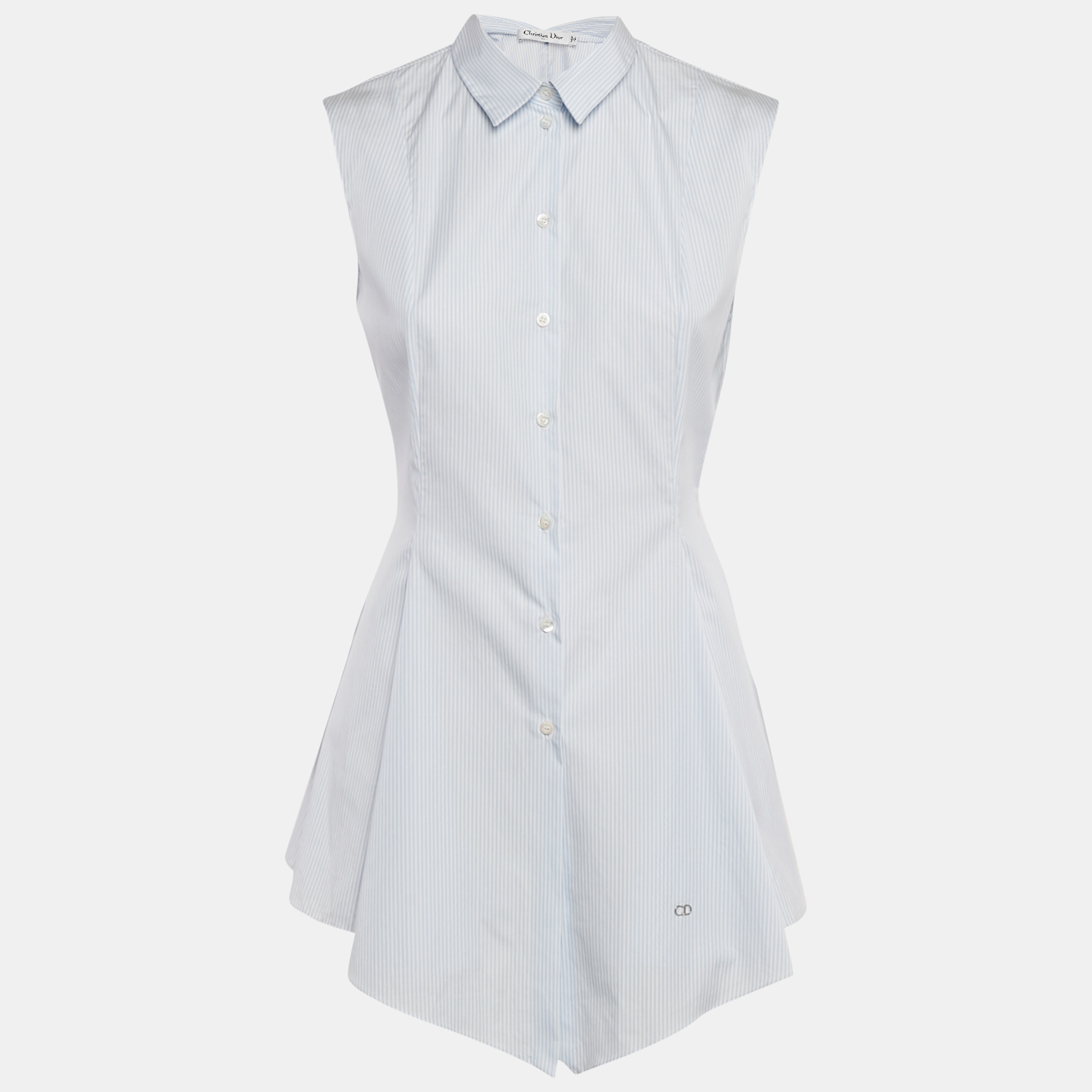 

Dior Blue Pinstripe Cotton Sleeveless Flared Shirt M