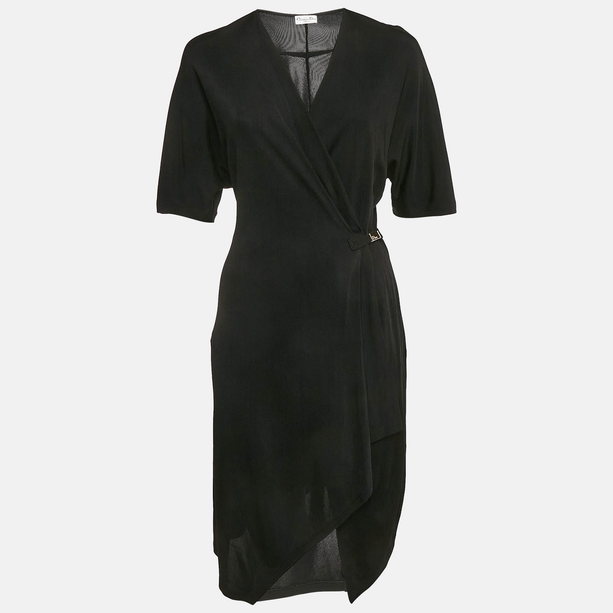 

Dior Black Jersey Buckle Detail Wrap Effect Mini Dress S