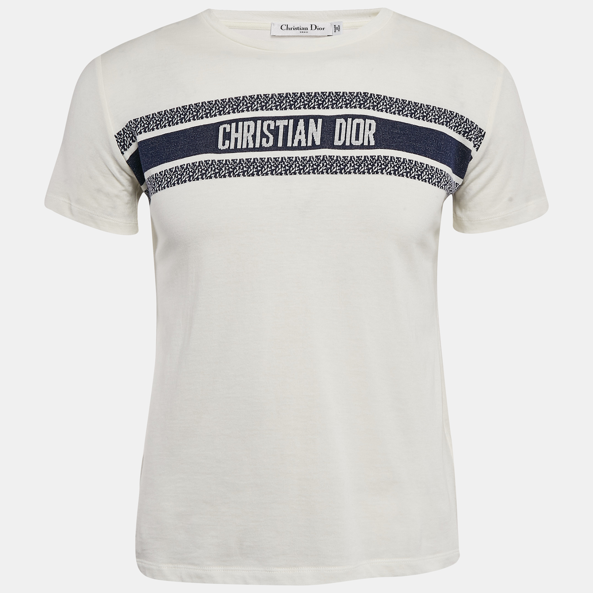 

Dior White Logo Jacquard Cotton Knit T-Shirt M