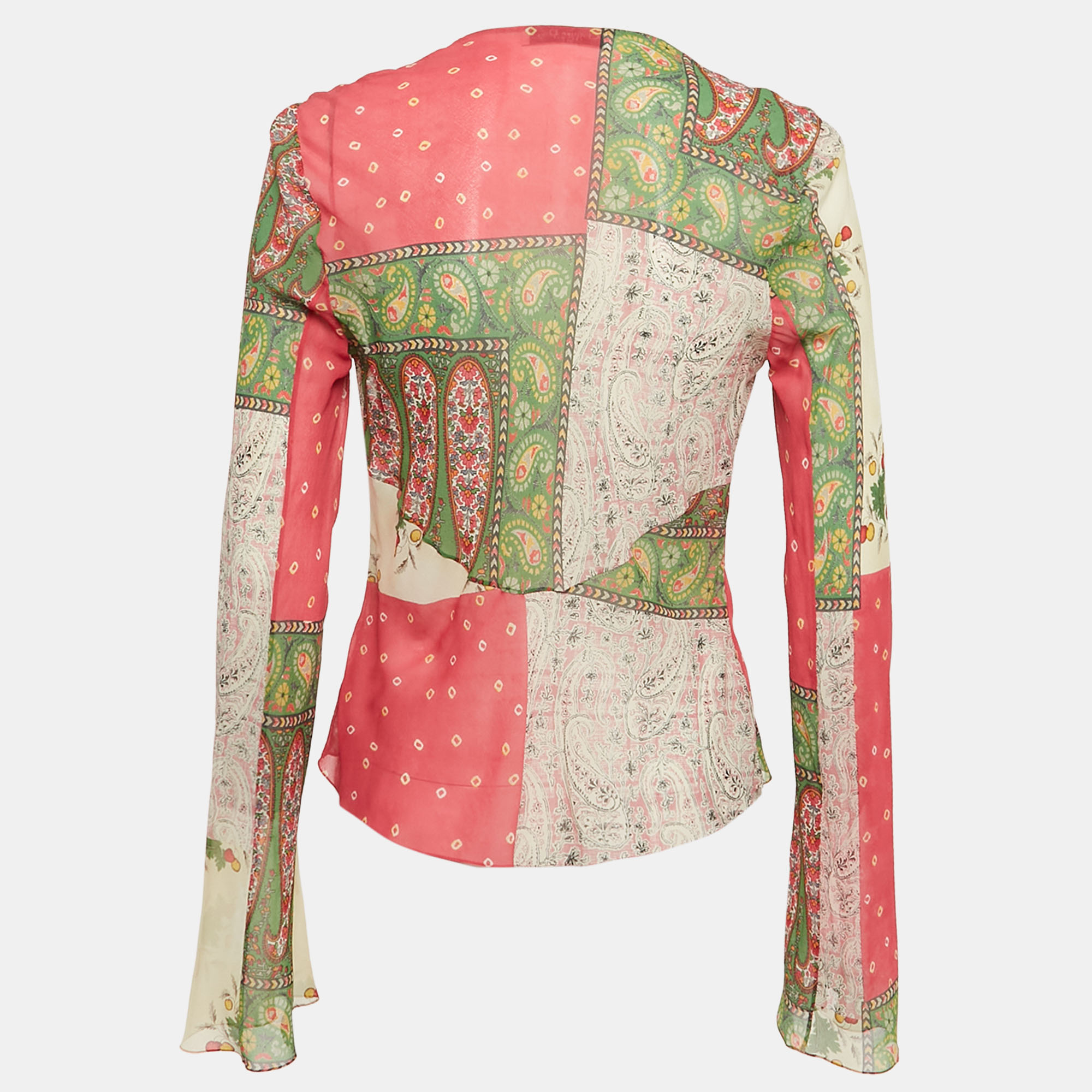 Christian Dior Multicolor Printed Silk Ruffle Detail Blouse L 