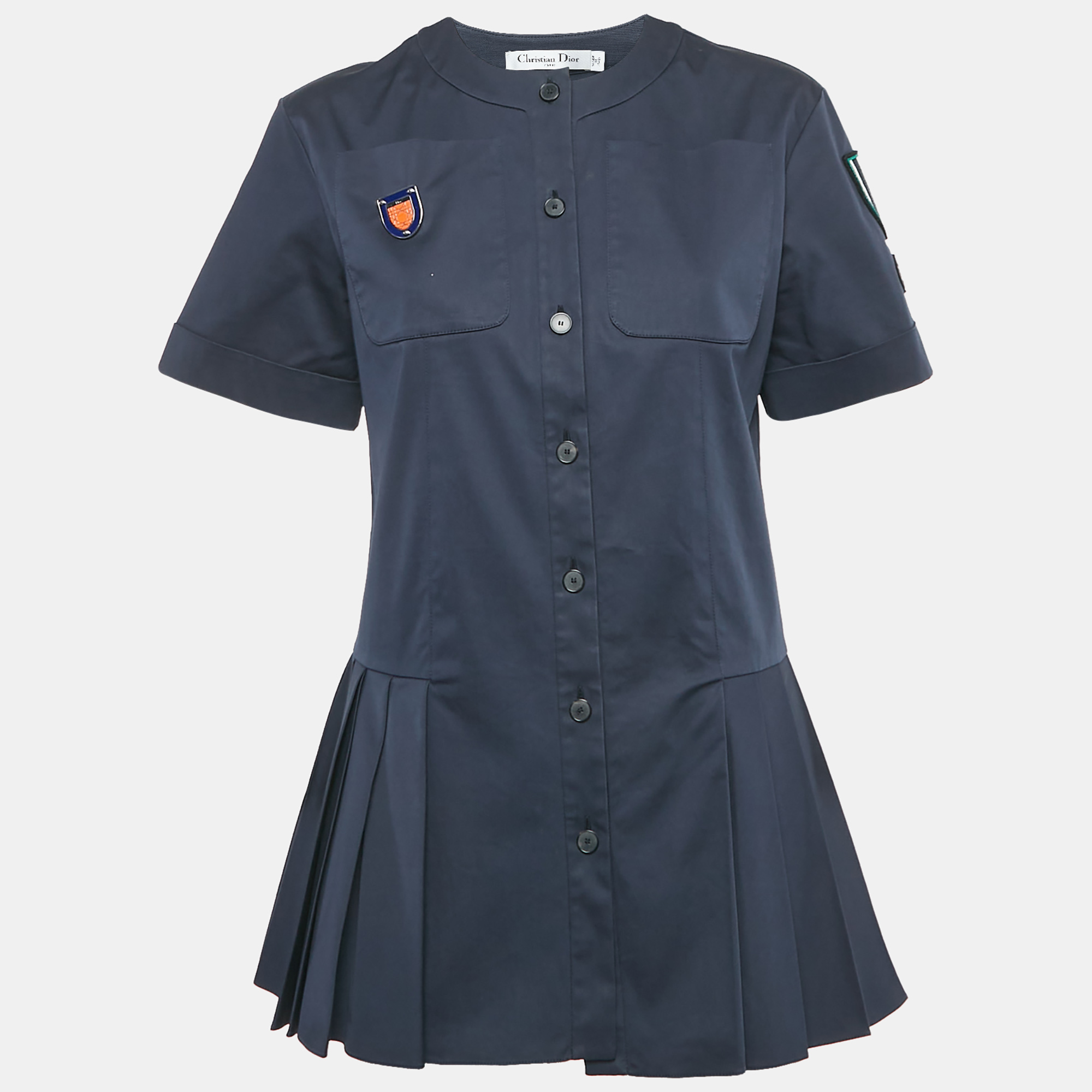 

Christian Dior Navy Blue Applique Detail Pleated Mini Dress M