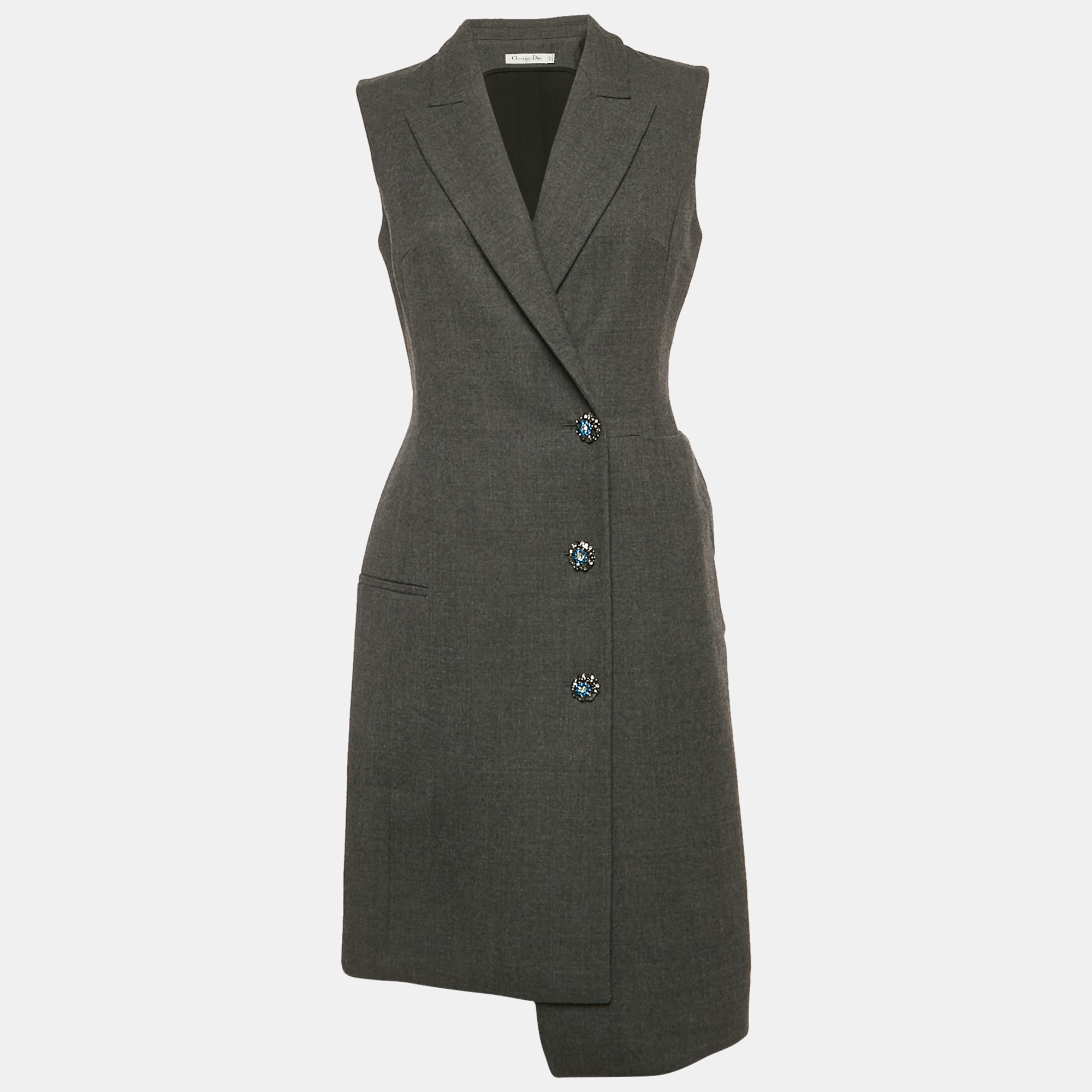 

Dior Grey Wool Button Detail Sleeveless Overcoat L