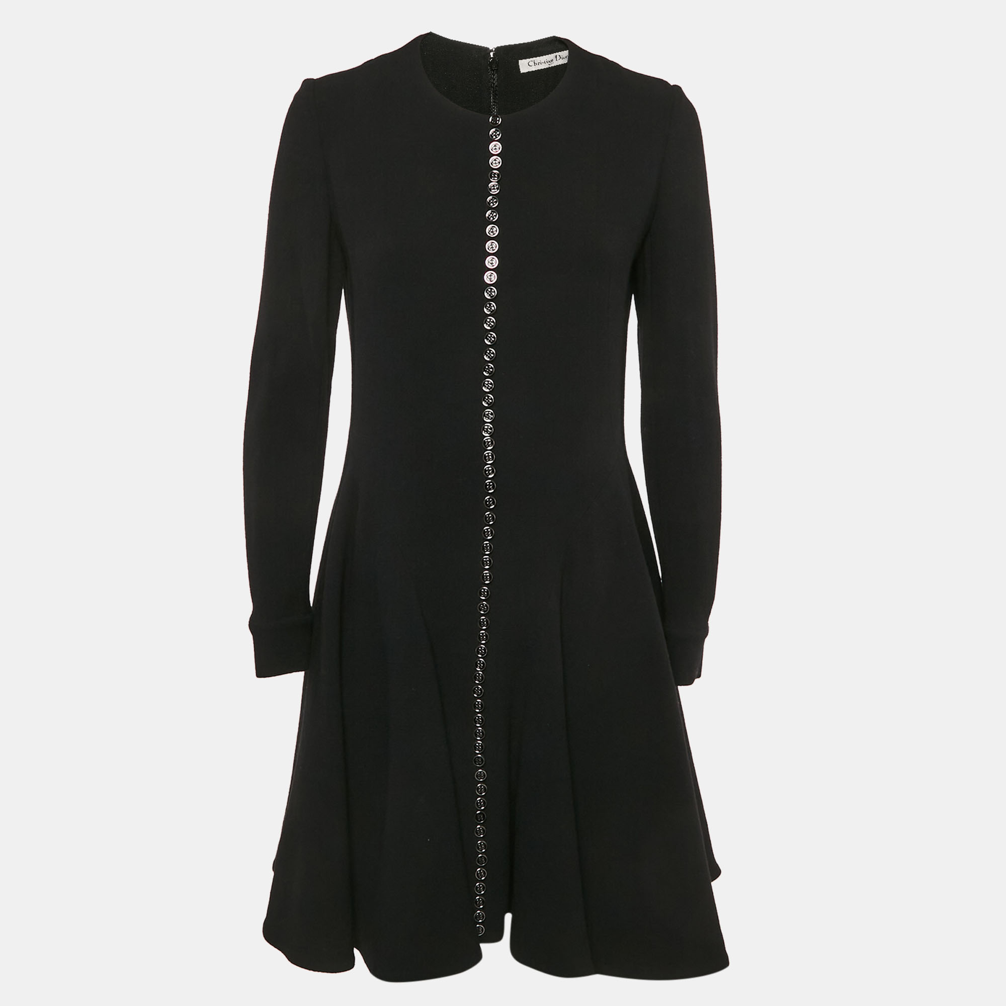 

Dior Black Wool Button Front Mini Dress L