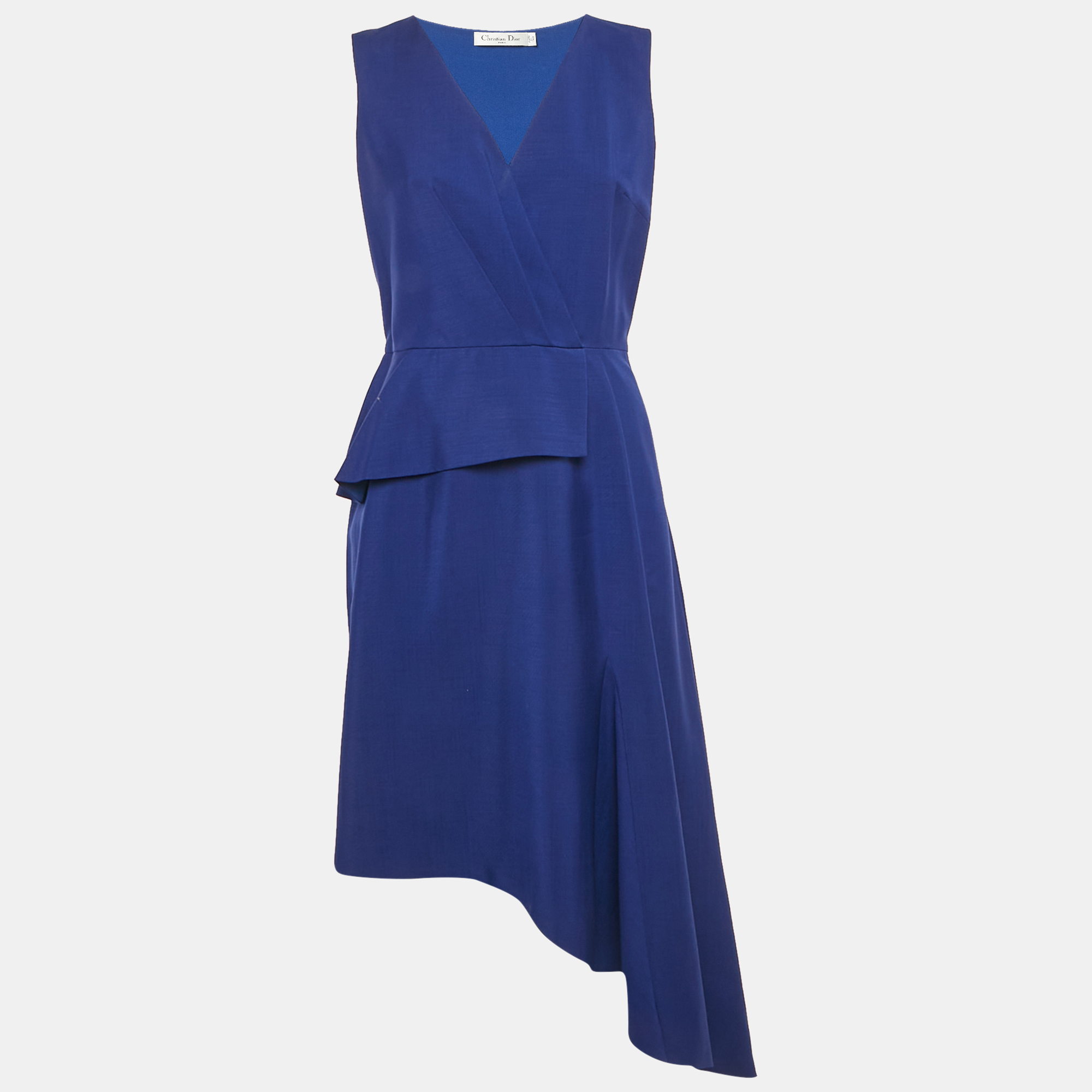 

Dior Blue Wool V-Neck Asymmetric Midi Dress M