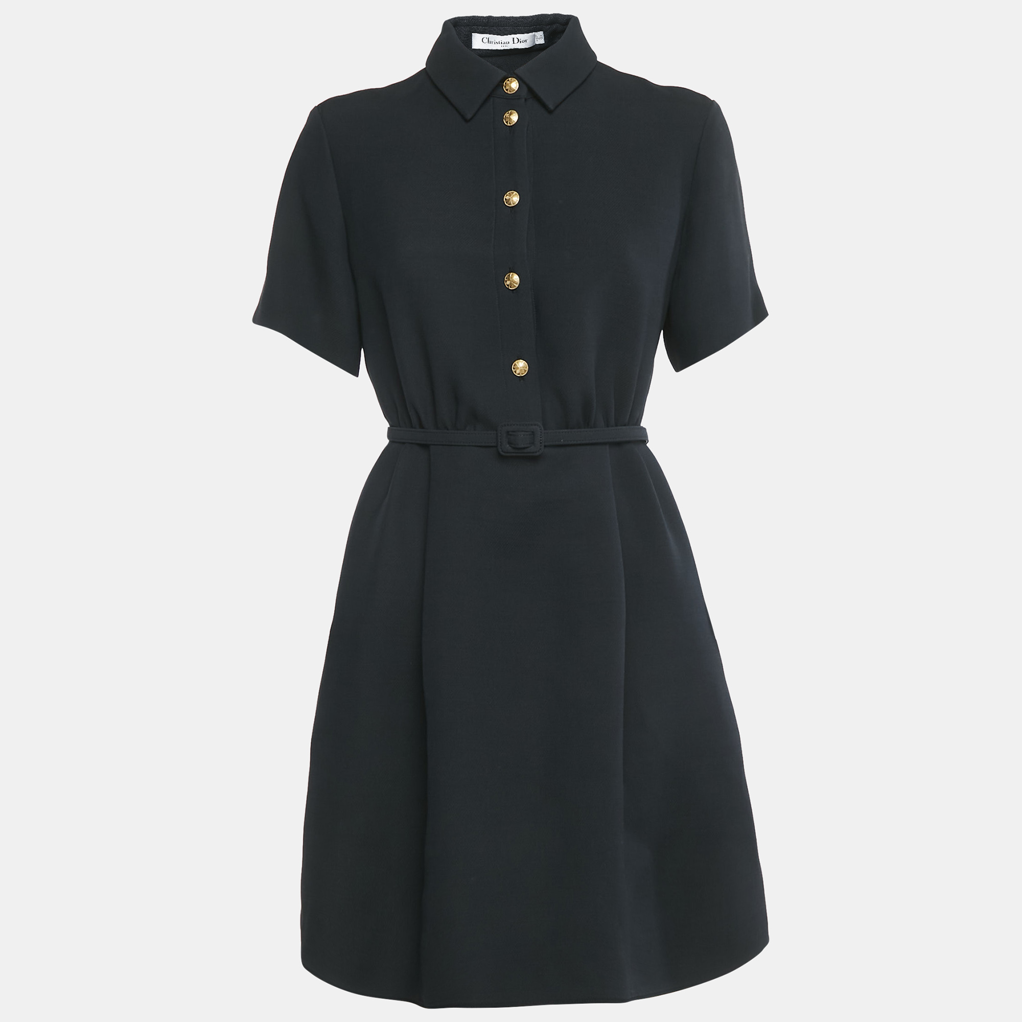 

Christian Dior Black Wool Belted Mini Dress M