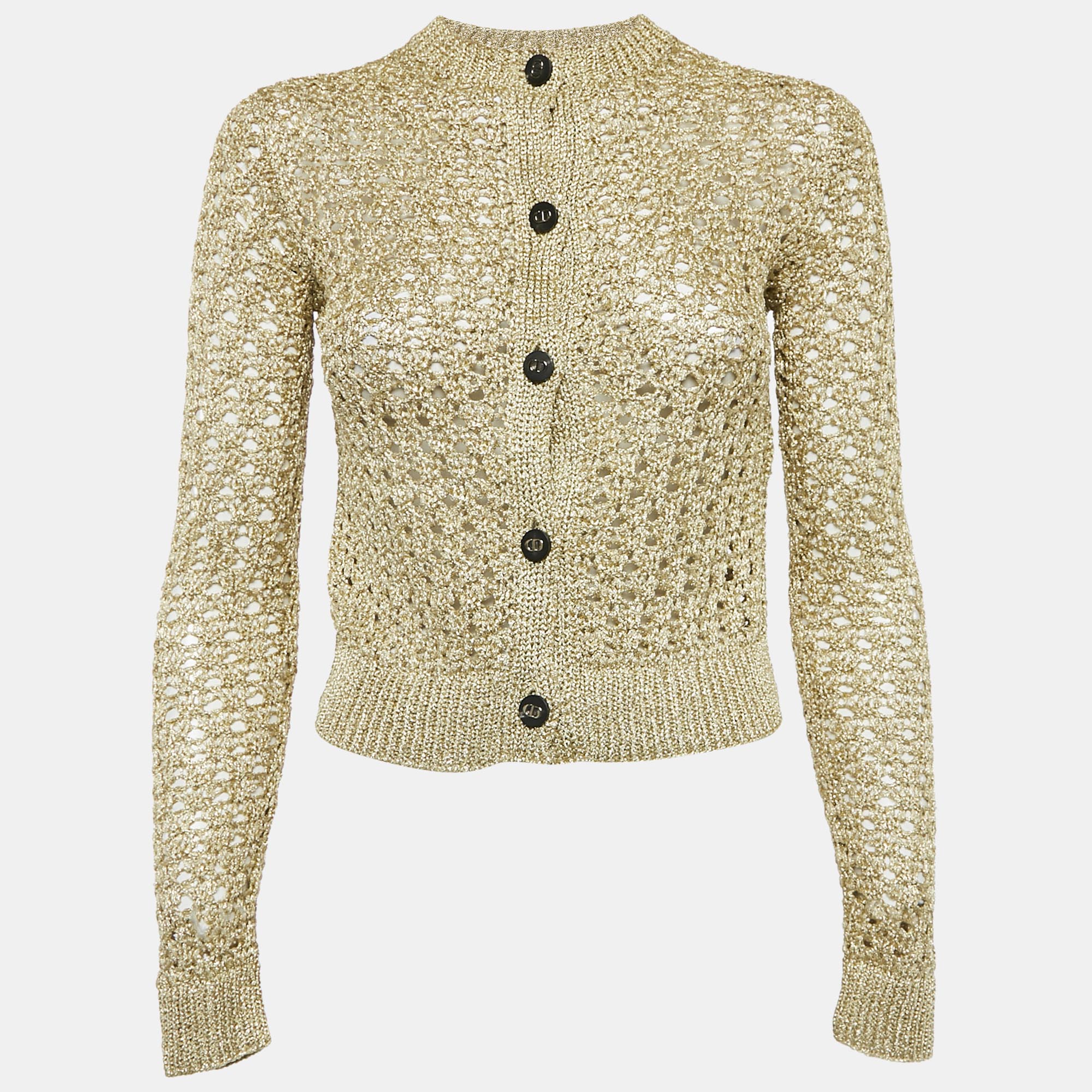 

Christian Dior Gold Lurex Crochet Crop Cardigan S