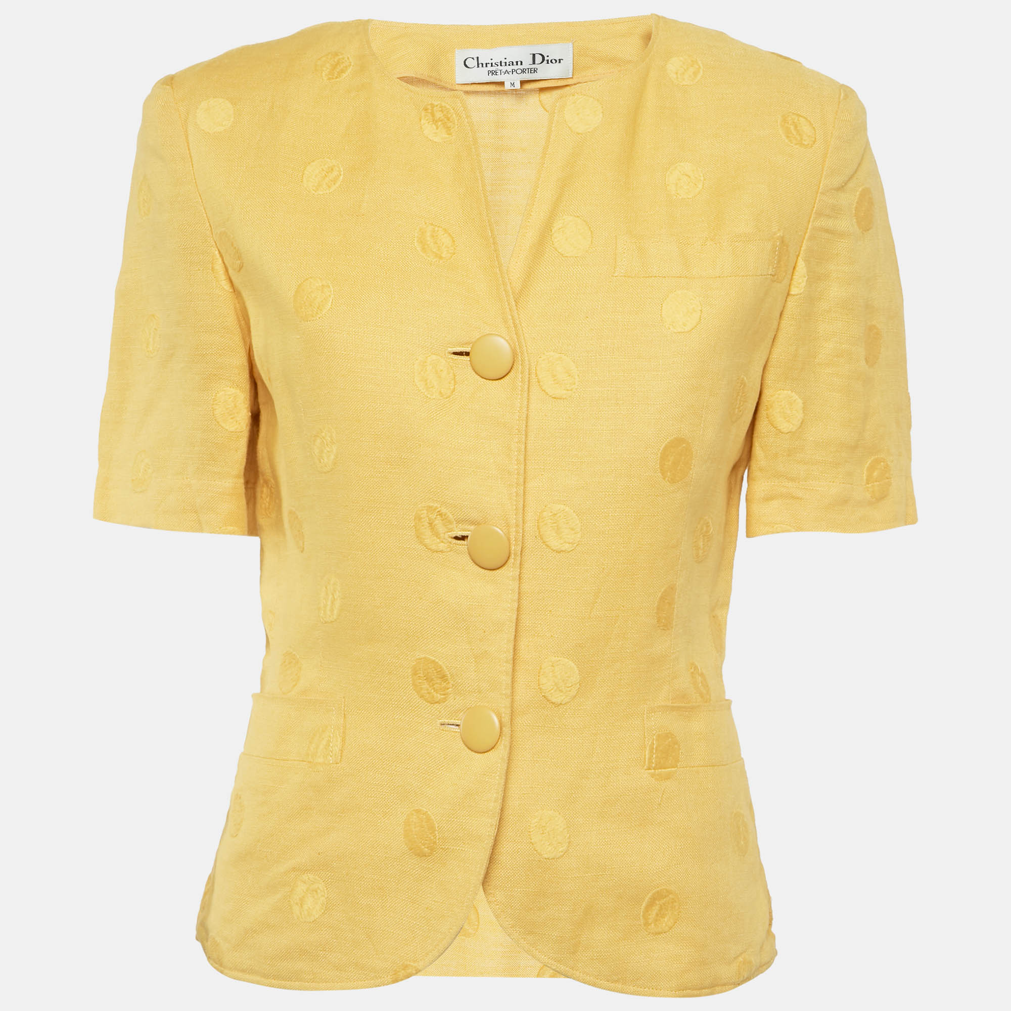 

Christian Dior Pret a Porter Yellow Jacquard Pleated Blouse M