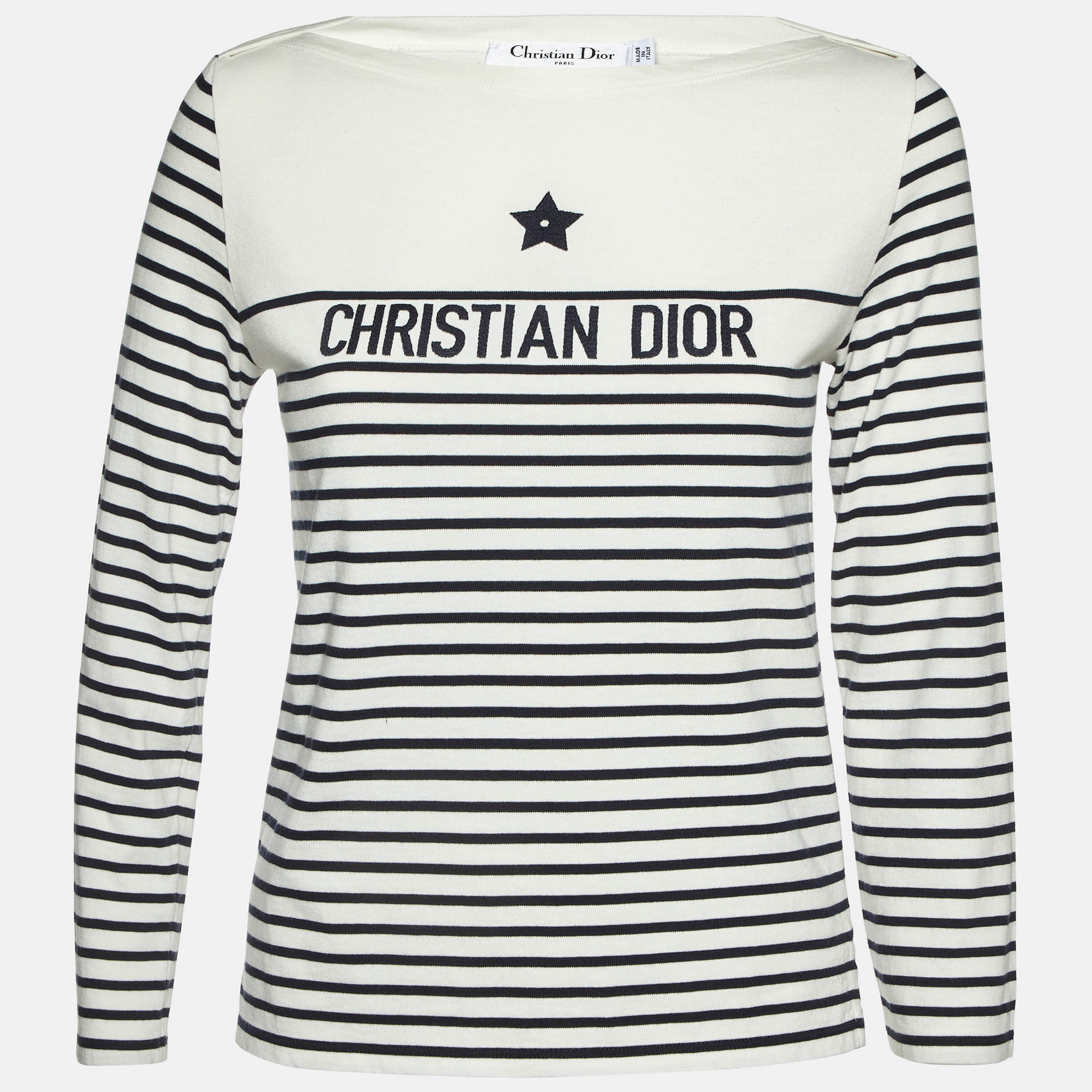

Dior White Logo Striped Cotton Long Sleeve T-Shirt S