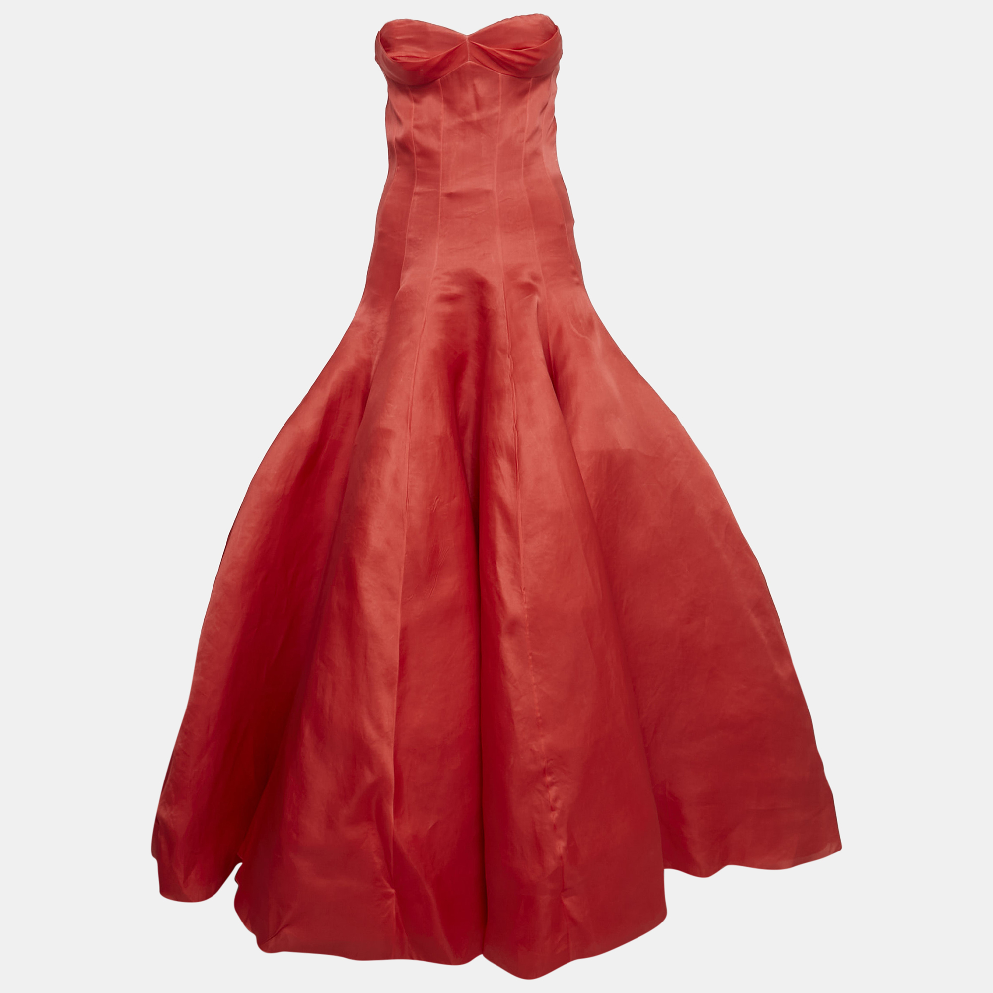 

Christian Dior Haute Couture Red Silk Strapless Gown XS