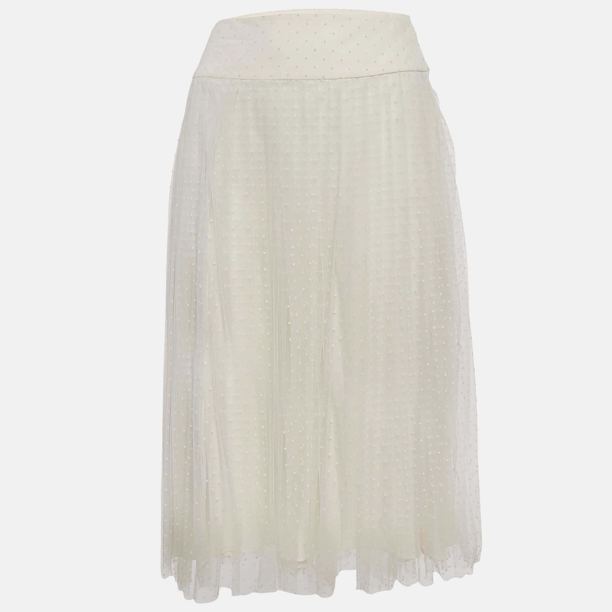 

Christian Dior White Flocked Tulle Midi Skirt S